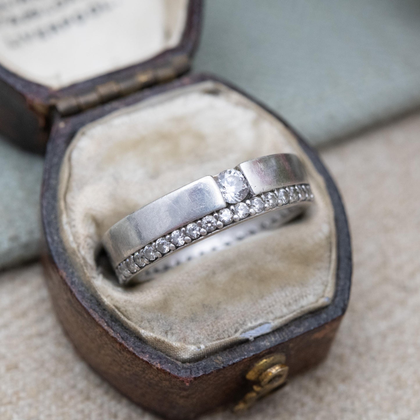 Vintage Sterling Silver and CZ Eternity Band Ring - Sparkly Clear Stones | Flush Pavé Band | UK Size - N 1/2 | US Size - 7 1/2