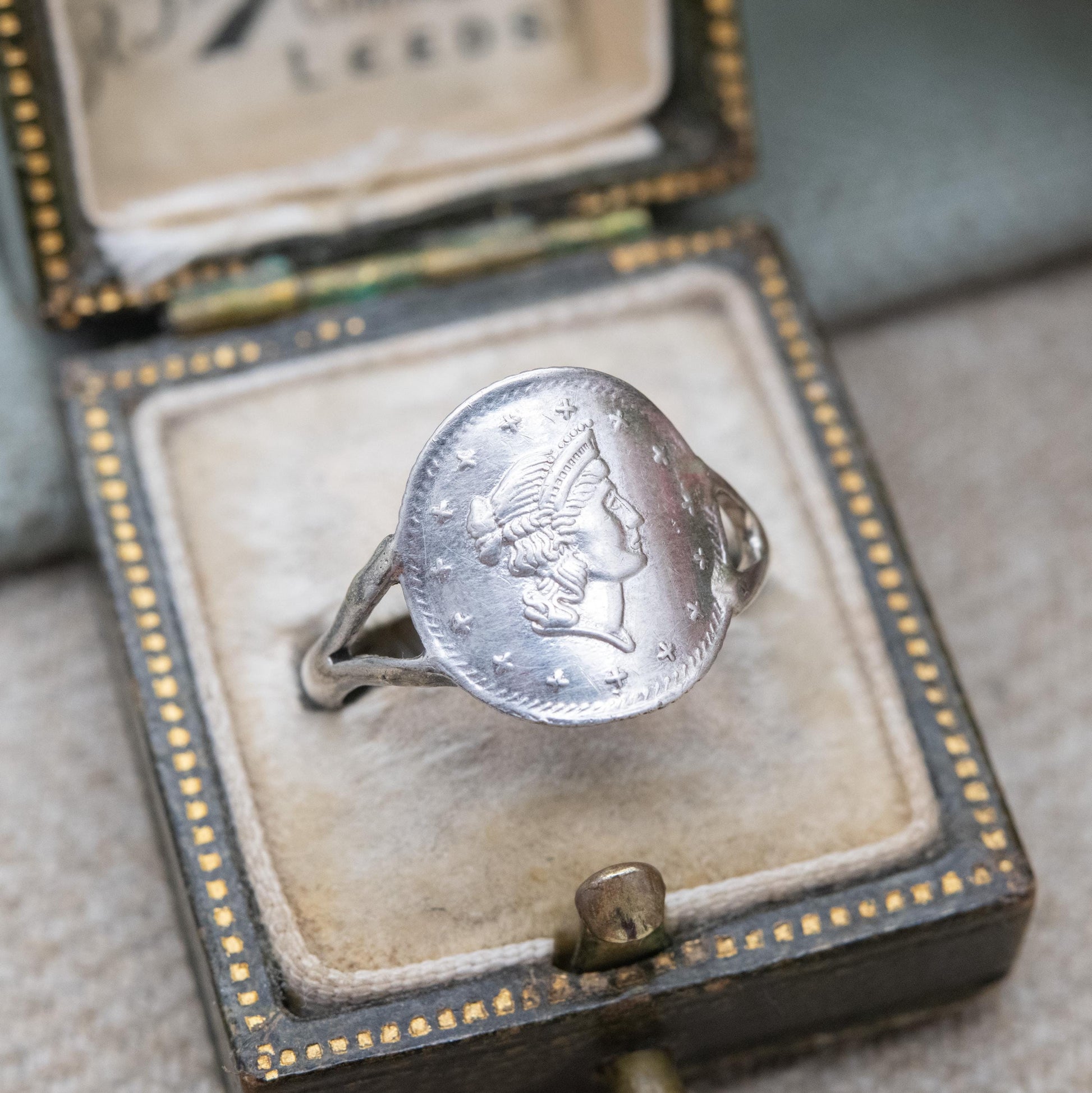Vintage Sterling Silver Liberty Coin Ring - Taller Coin Lady Liberty Head | UK Size - L | US Size - 5 3/4