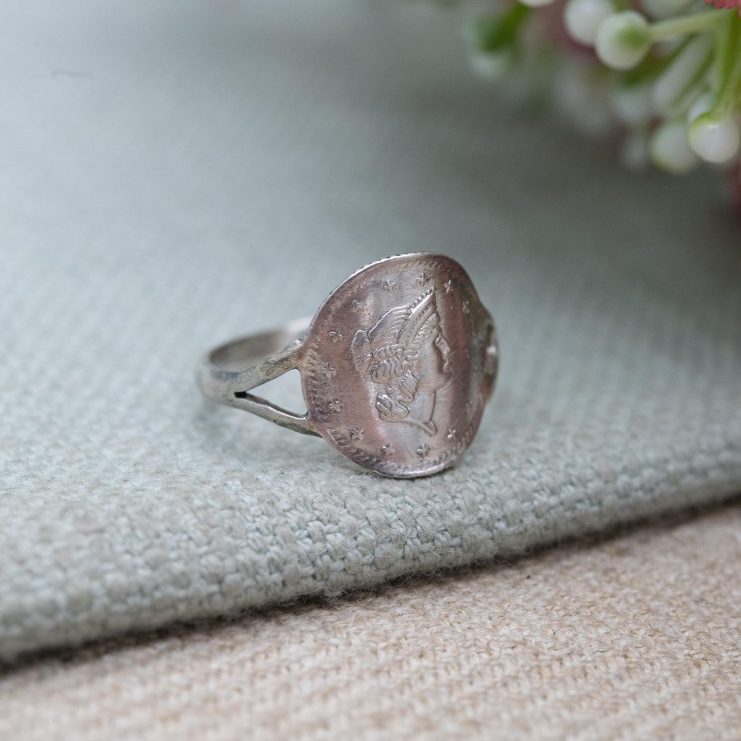 Vintage Sterling Silver Liberty Coin Ring - Taller Coin Lady Liberty Head | UK Size - L | US Size - 5 3/4