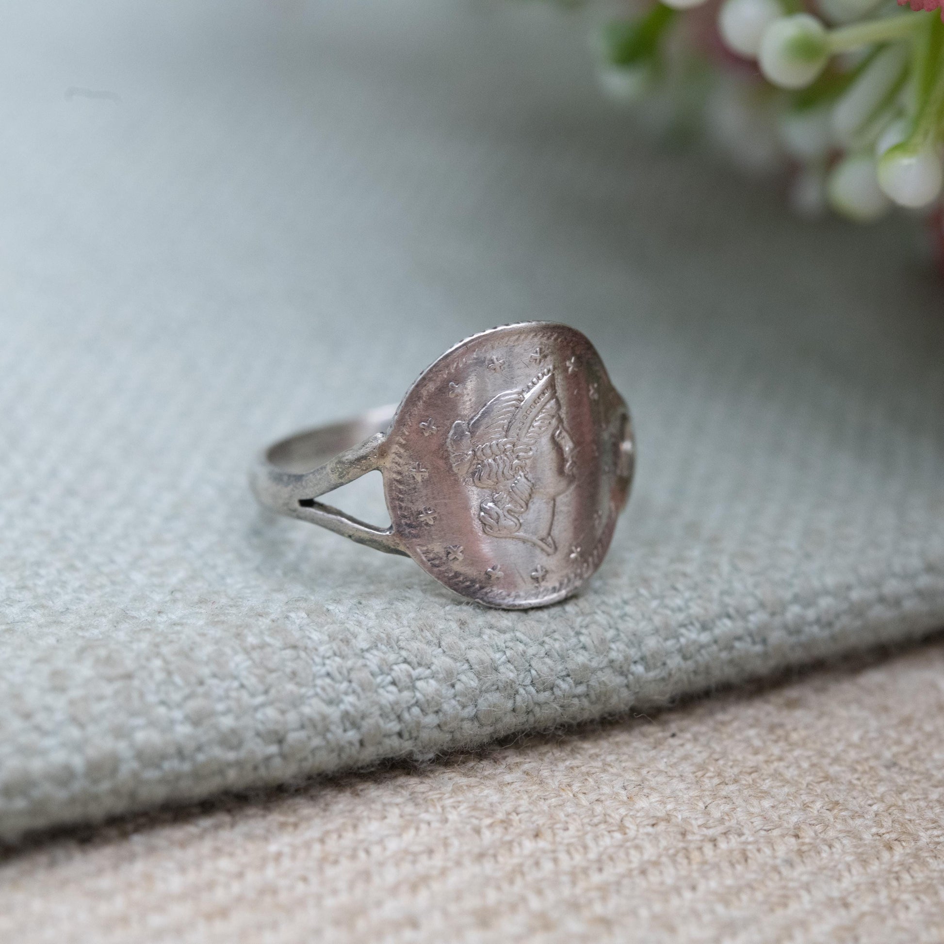 Vintage Sterling Silver Liberty Coin Ring - Taller Coin Lady Liberty Head | UK Size - L | US Size - 5 3/4