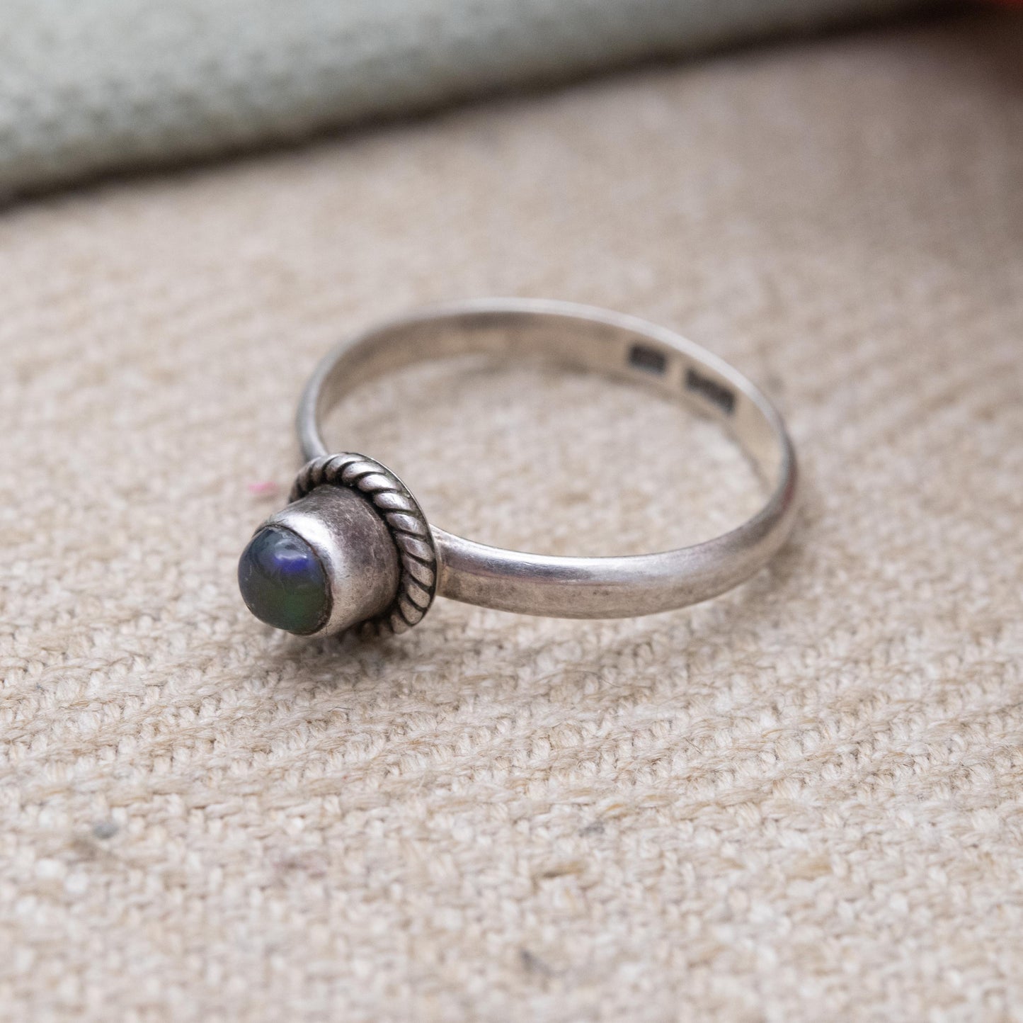 Vintage Dixi Sterling Silver Labradorite Ring - Cabochon Solitaire Ring | UK Size - L | US Size - 5 3/4