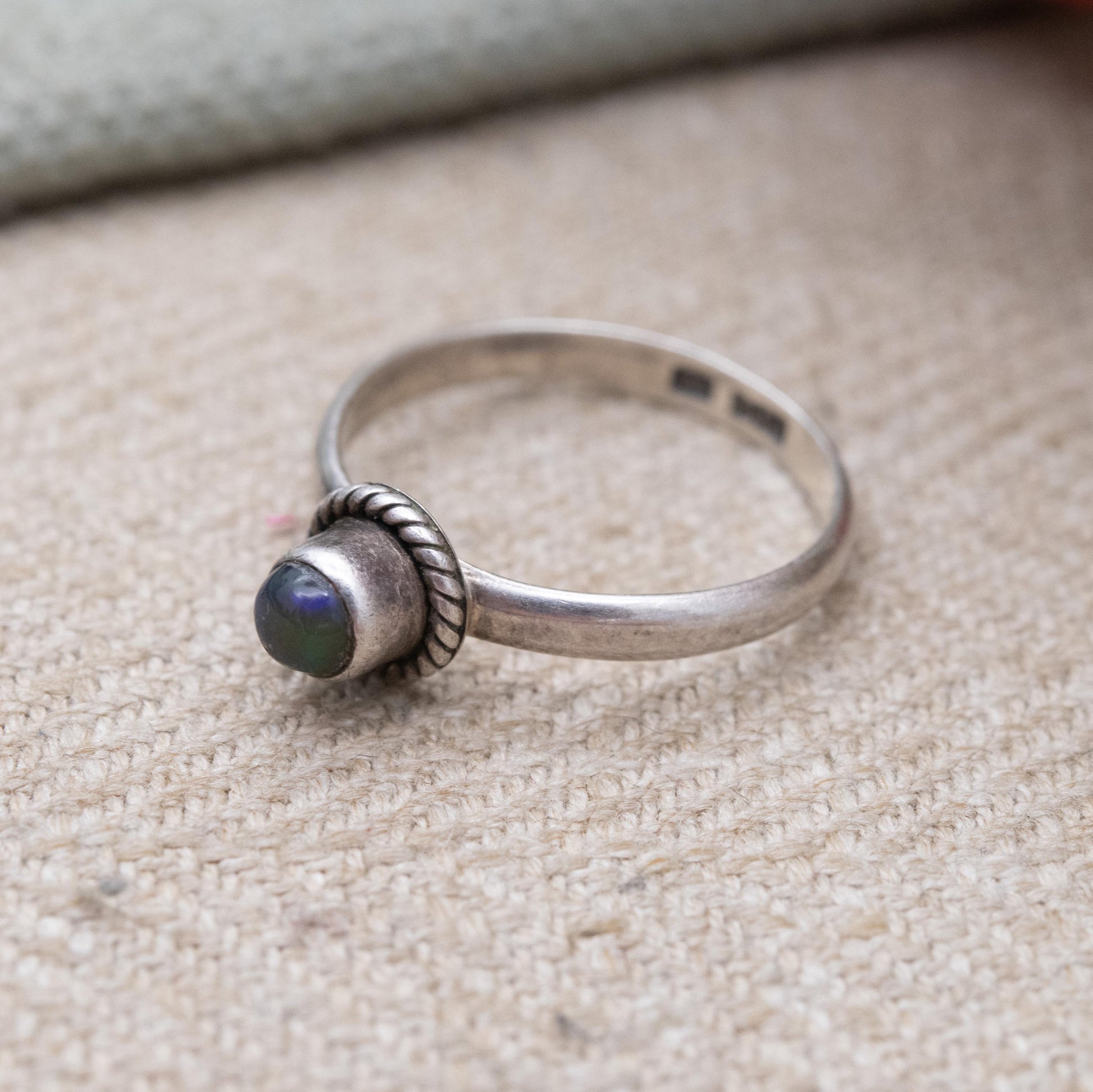 Vintage Dixi Sterling Silver Labradorite Ring - Cabochon Solitaire Ring | UK Size - L | US Size - 5 3/4