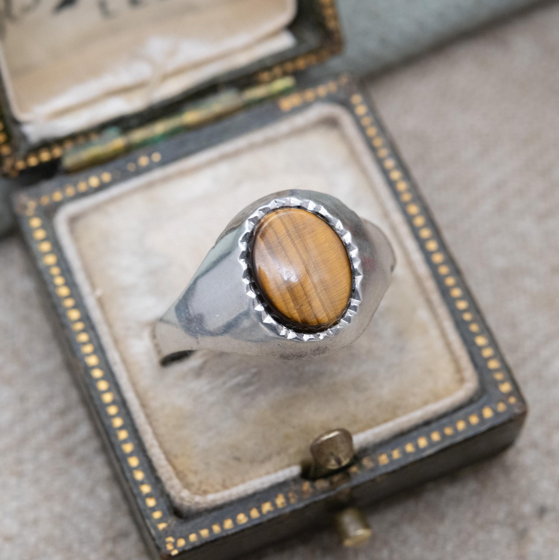 Vintage Sterling Silver Tiger's Eye Signet Ring - Mid-Century Modern | Large Men's Signet | UK Size - 9 1/4 | US Size - S