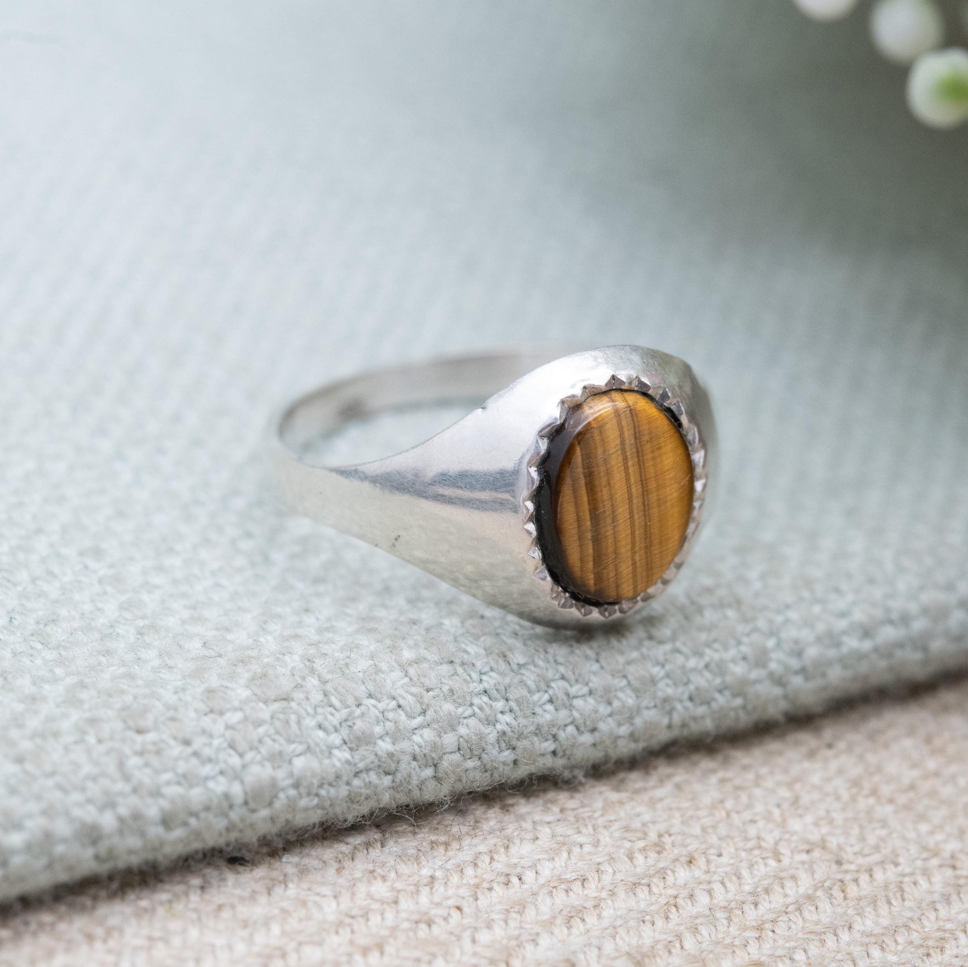 Vintage Sterling Silver Tiger's Eye Signet Ring - Mid-Century Modern | Large Men's Signet | UK Size - 9 1/4 | US Size - S