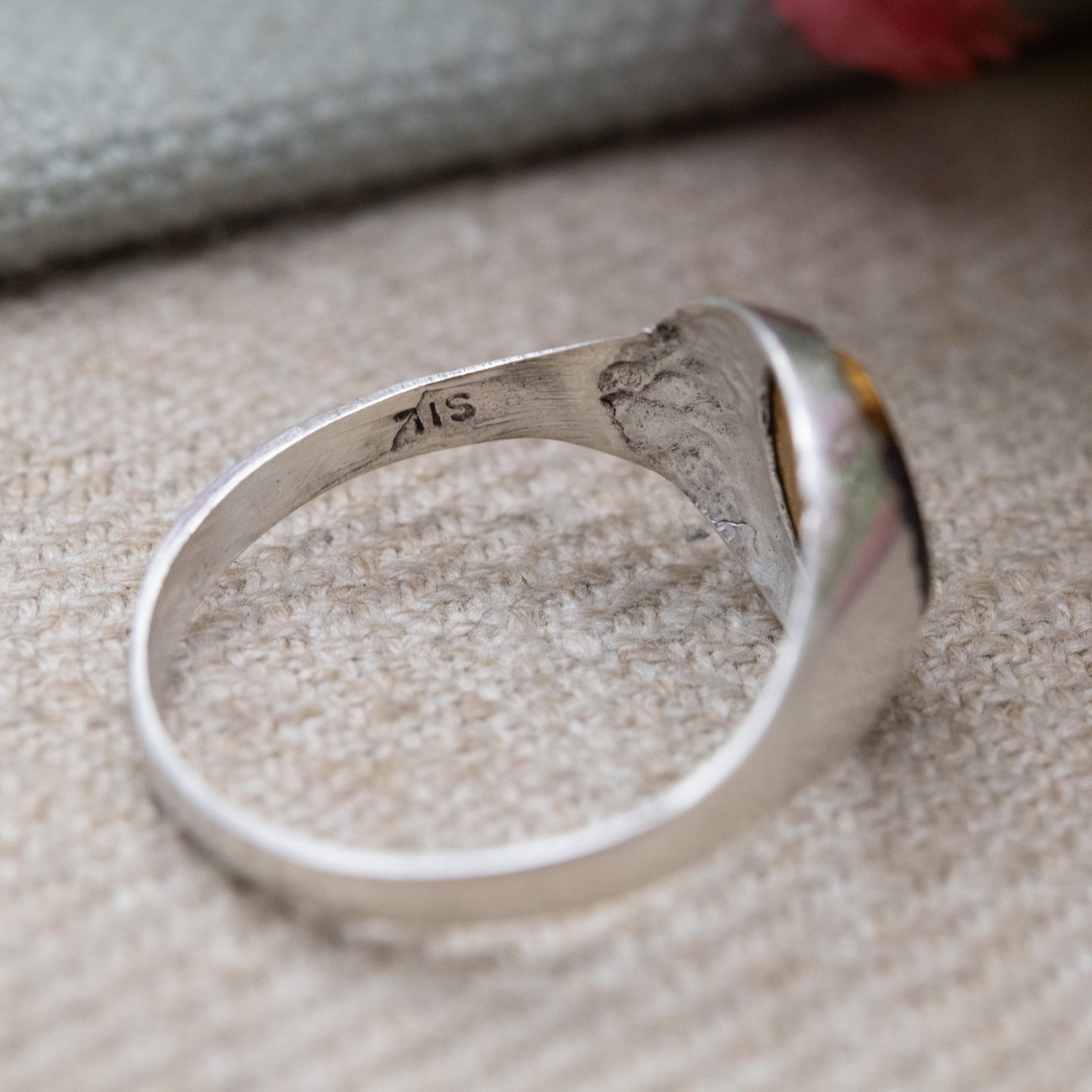 Vintage Sterling Silver Tiger's Eye Signet Ring - Mid-Century Modern | Large Men's Signet | UK Size - 9 1/4 | US Size - S