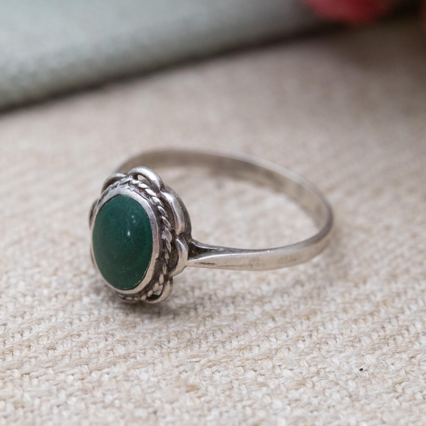 Vintage Sterling Silver Malachite Solitaire Ring - Mid-Century Green Gemstone Ring | UK Size - O | US Size - 7 1/4