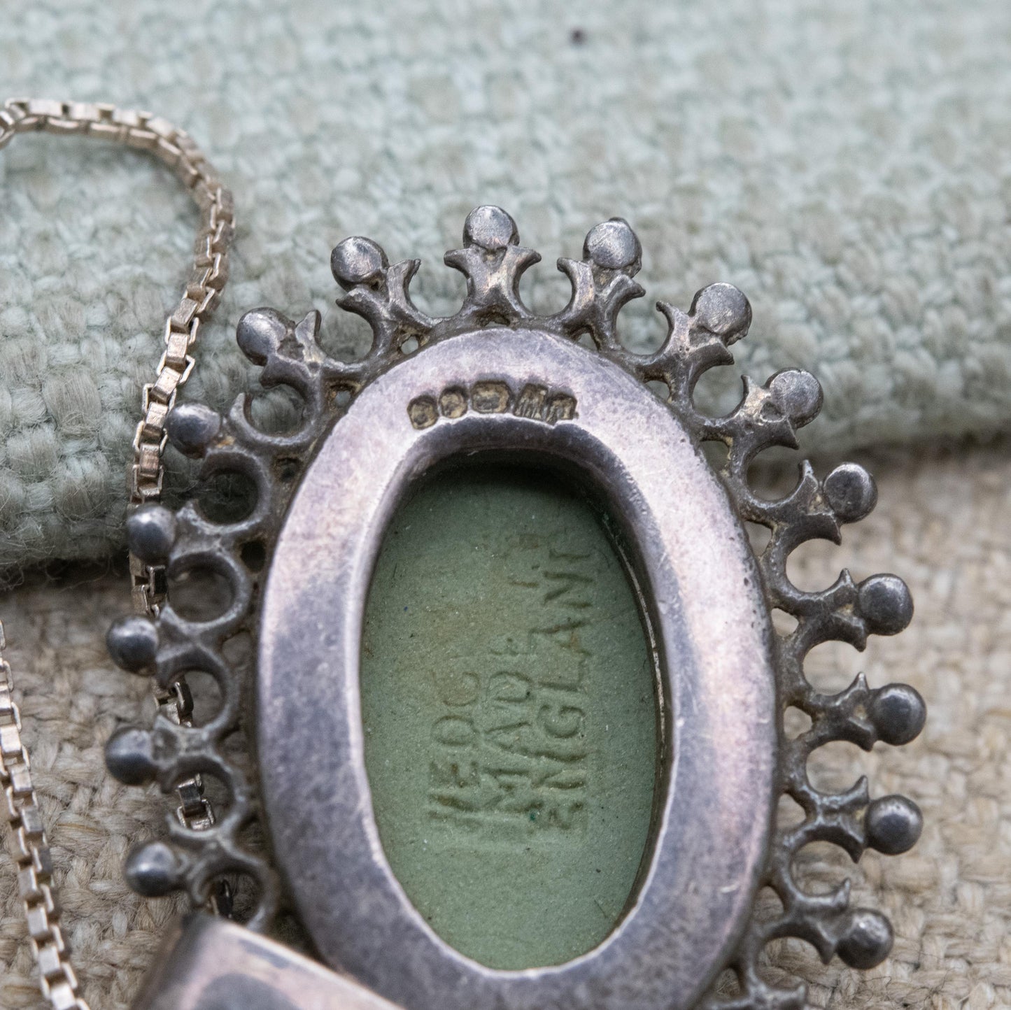Vintage Wedgwood Sterling Silver Medea Green Jasperware Pendant Necklace - Oval Classical Cameo
