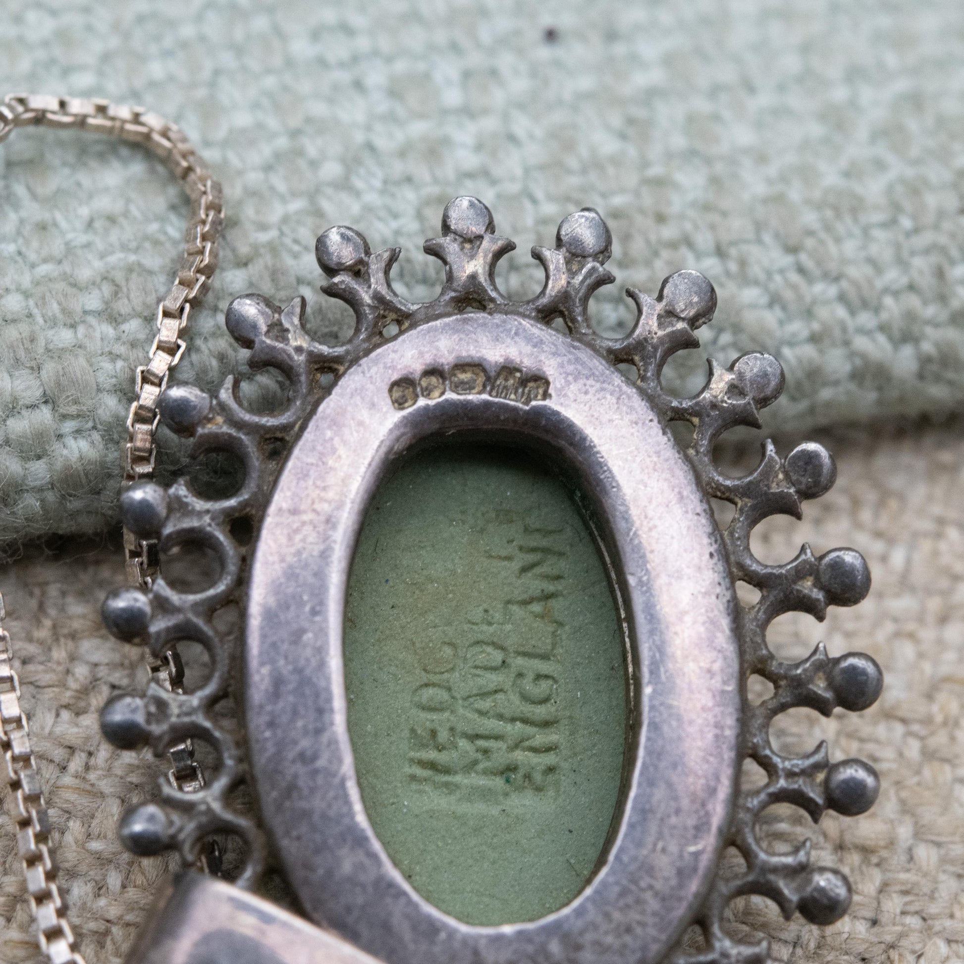 Vintage Wedgwood Sterling Silver Medea Green Jasperware Pendant Necklace - Oval Classical Cameo
