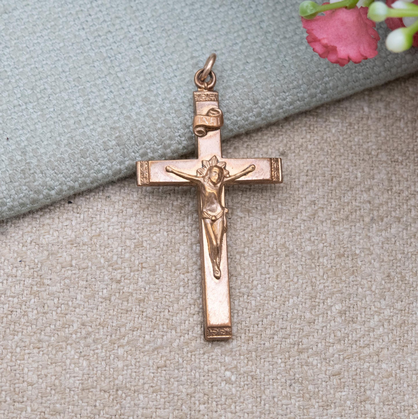 Antique Rolled Gold Crucifix Pendant INRI