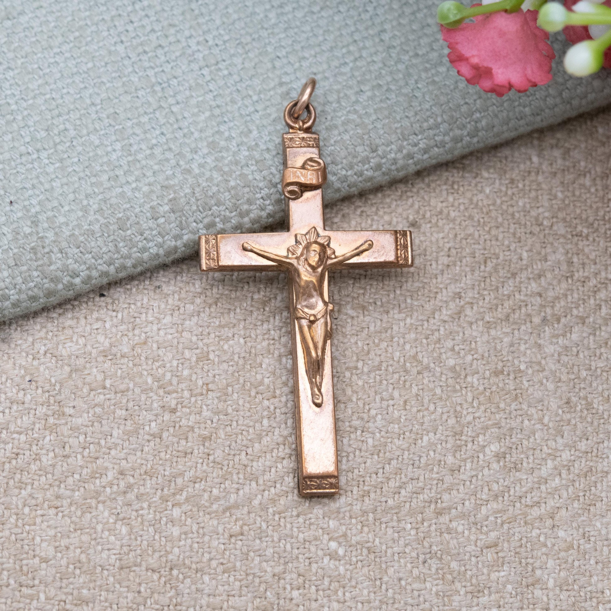 Antique Rolled Gold Crucifix Pendant INRI