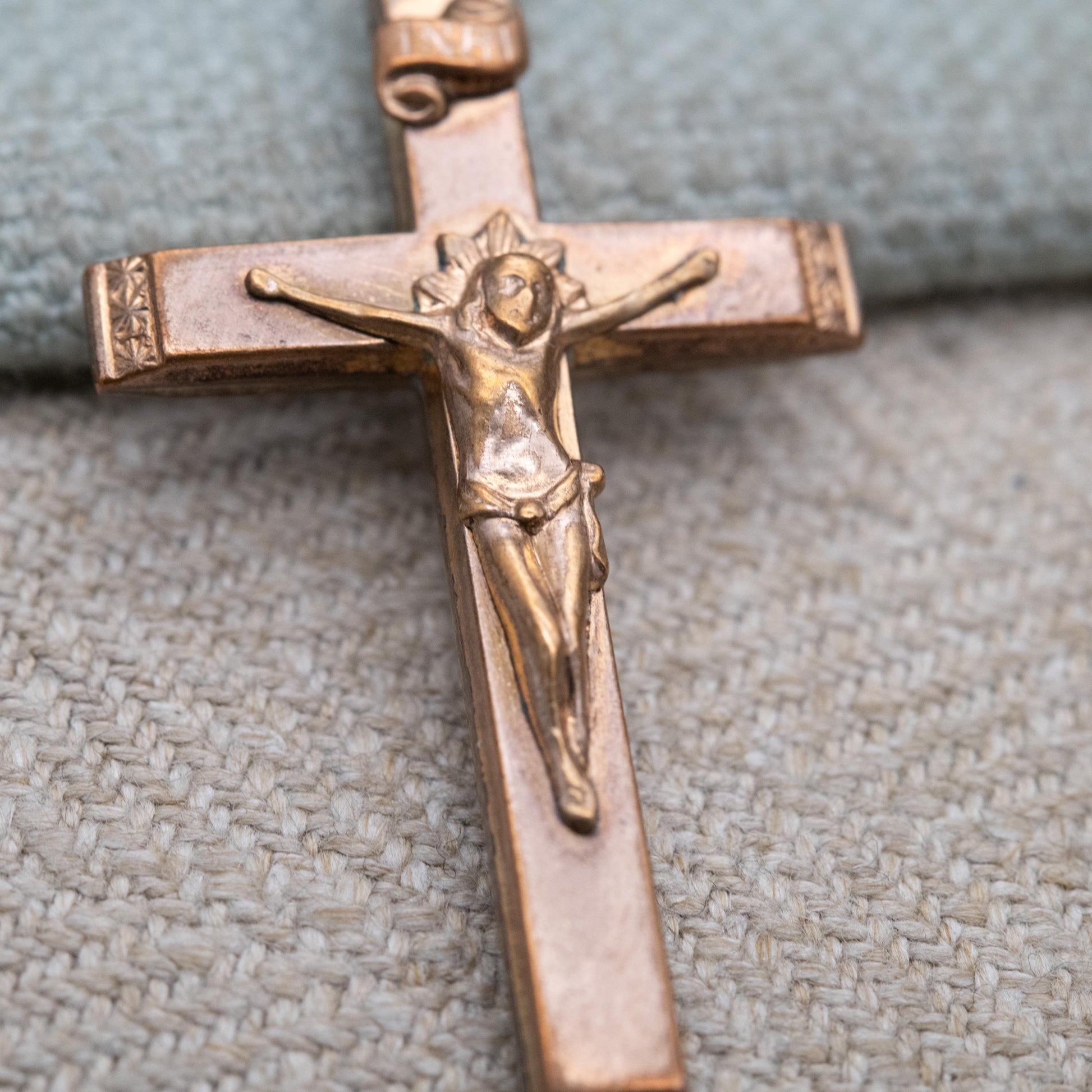Antique Rolled Gold Crucifix Pendant INRI