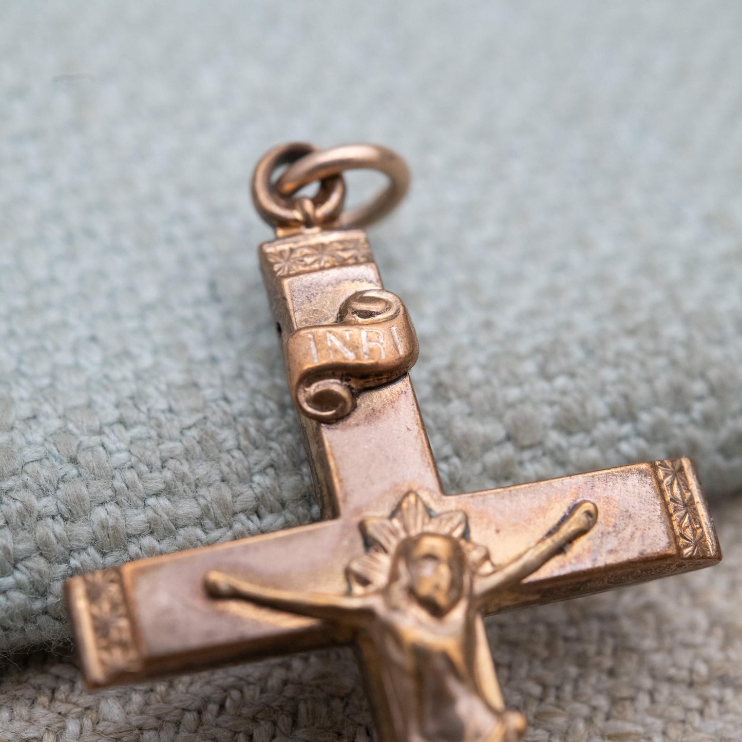 Antique Rolled Gold Crucifix Pendant INRI
