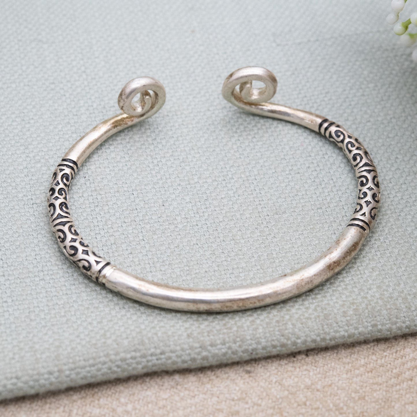 Vintage Sterling Silver Open Cuff Bangle - Traditional Style | Jewellery Gift for Her
