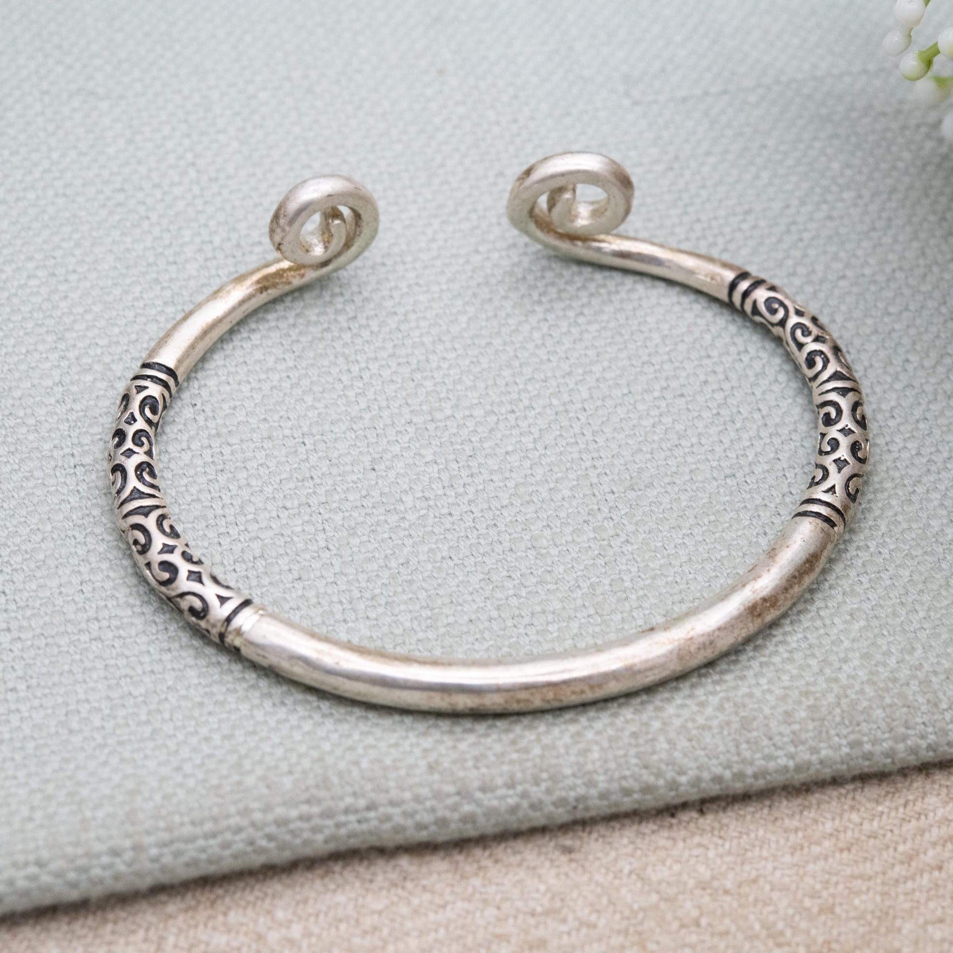 Vintage Sterling Silver Open Cuff Bangle - Traditional Style | Jewellery Gift for Her