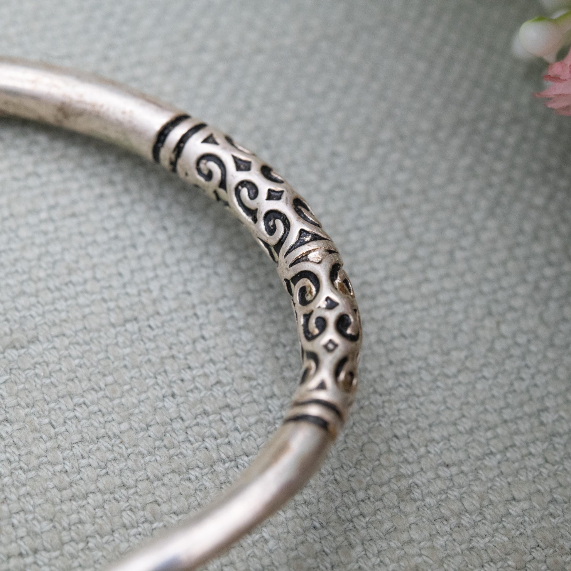 Vintage Sterling Silver Open Cuff Bangle - Traditional Style | Jewellery Gift for Her