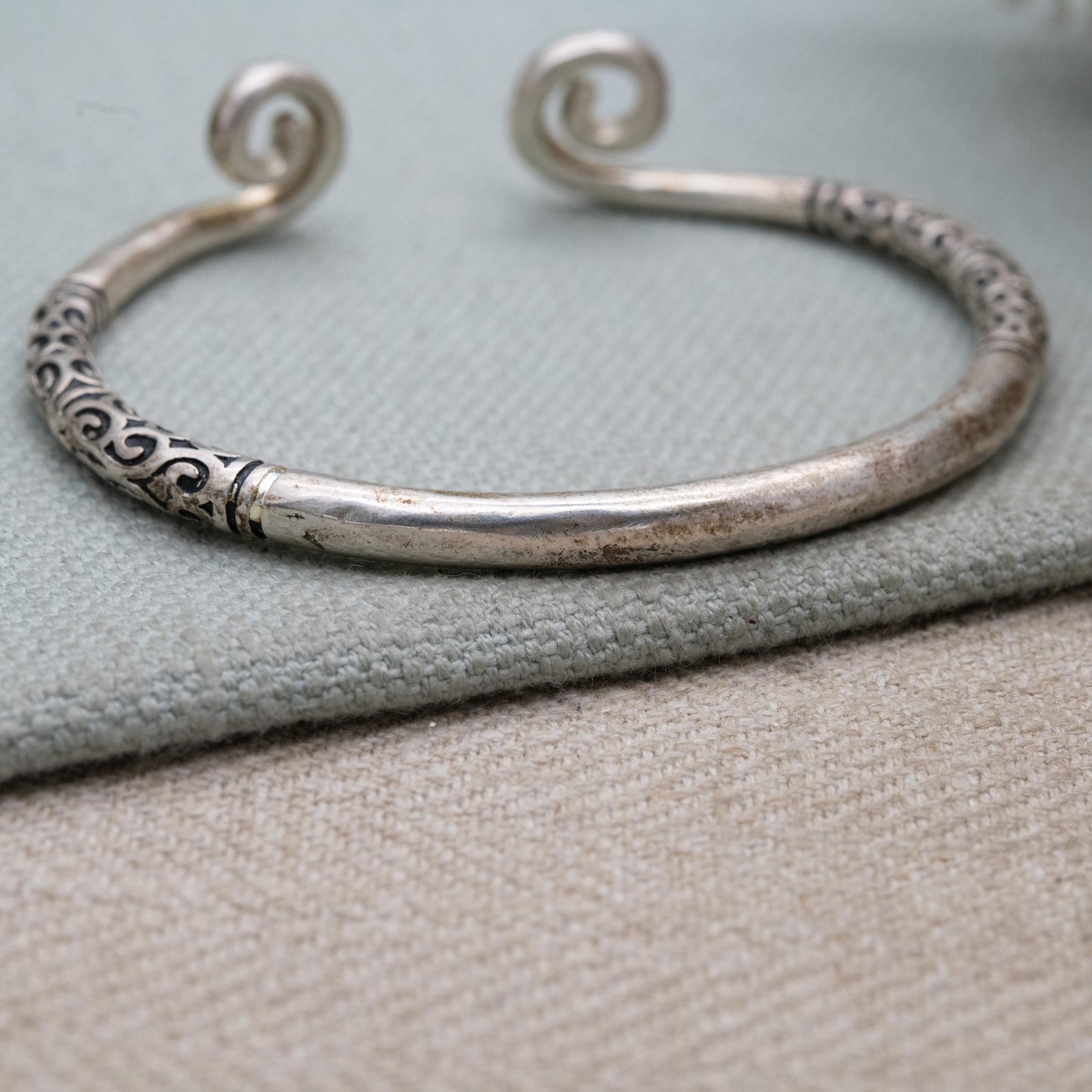 Vintage Sterling Silver Open Cuff Bangle - Traditional Style | Jewellery Gift for Her