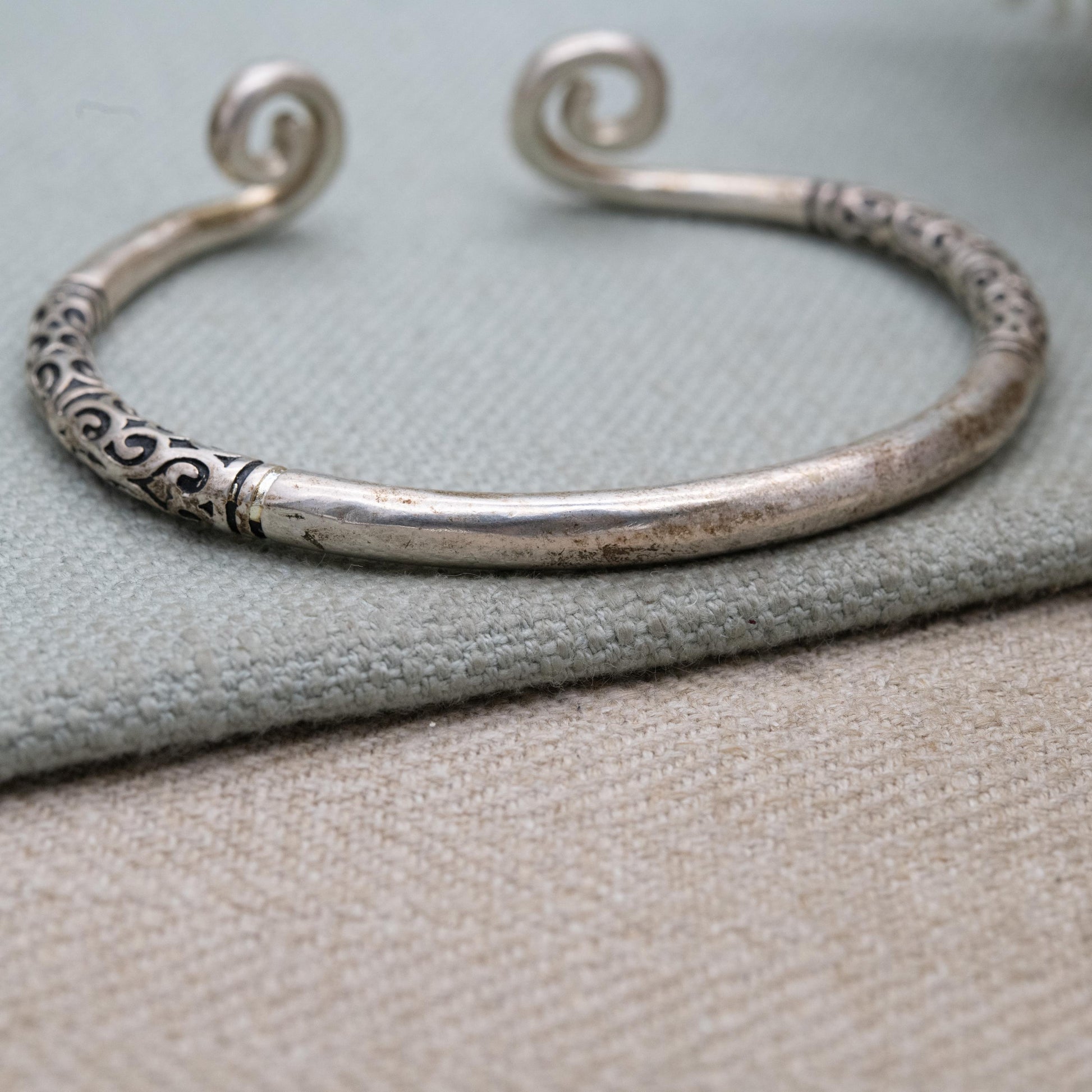 Vintage Sterling Silver Open Cuff Bangle - Traditional Style | Jewellery Gift for Her