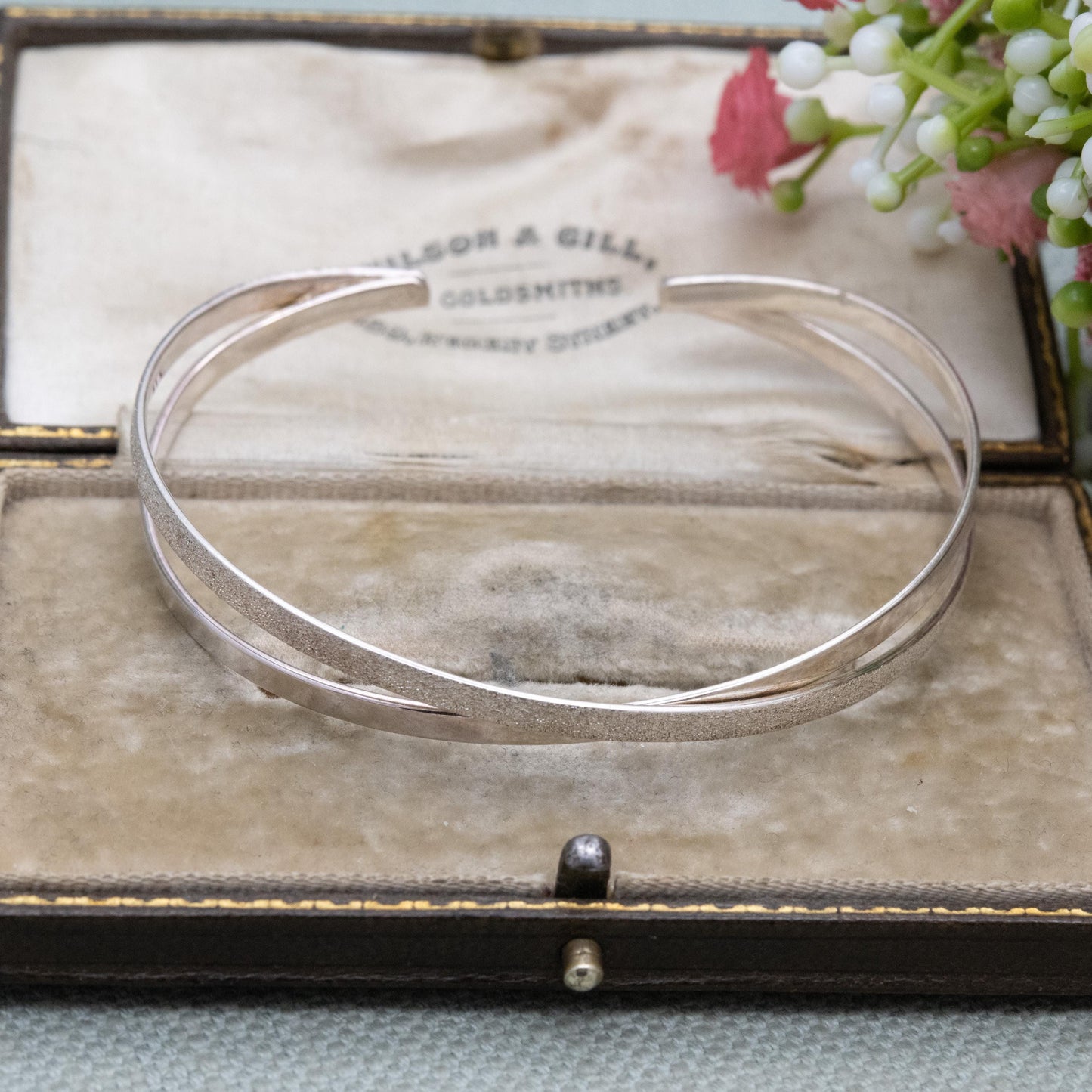 Sterling Silver Open Cuff Bangle - Textured Cross Design | Jewellery Gift for Her