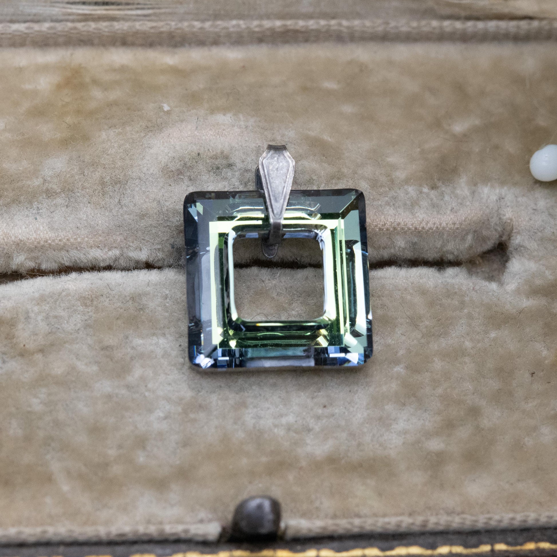 Vintage Sterling Silver Foiled Glass Open Square Pendant - Small Shape Minimalist Pendant for Necklace | Gift for Her