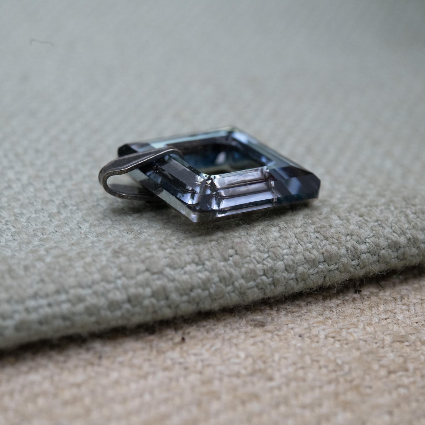 Vintage Sterling Silver Foiled Glass Open Square Pendant - Small Shape Minimalist Pendant for Necklace | Gift for Her