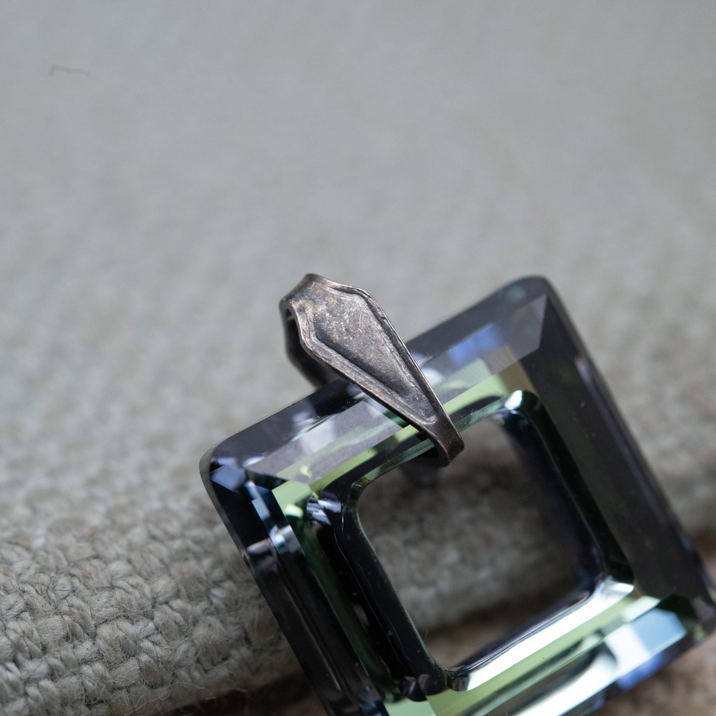Vintage Sterling Silver Foiled Glass Open Square Pendant - Small Shape Minimalist Pendant for Necklace | Gift for Her