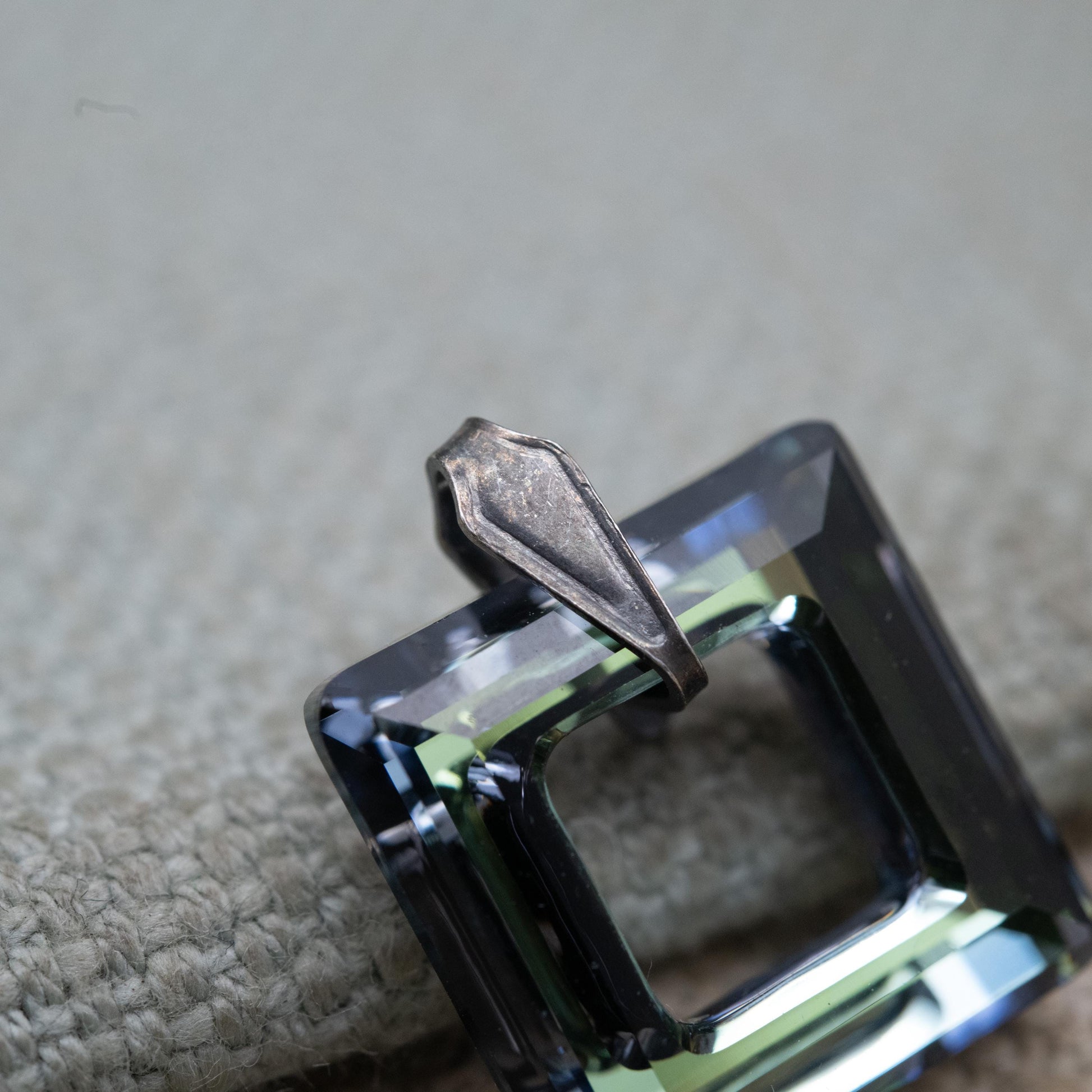 Vintage Sterling Silver Foiled Glass Open Square Pendant - Small Shape Minimalist Pendant for Necklace | Gift for Her