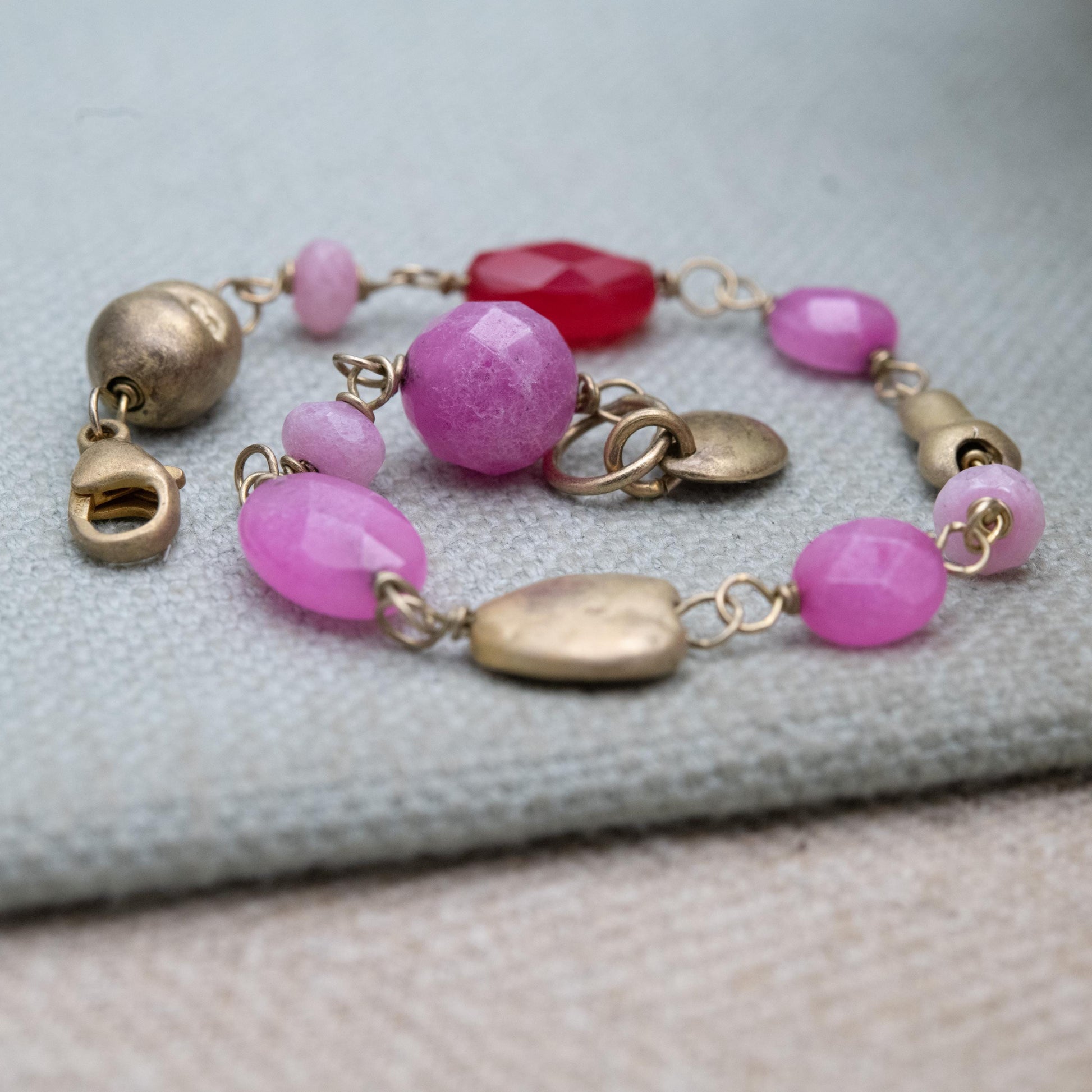 Sterling Silver and Pink Gemstone Bracelet - Gold Plated | Romantic Gift for Her