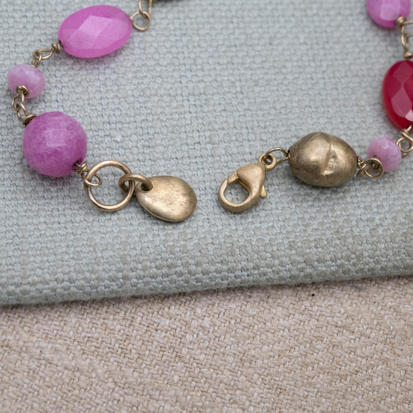 Sterling Silver and Pink Gemstone Bracelet - Gold Plated | Romantic Gift for Her