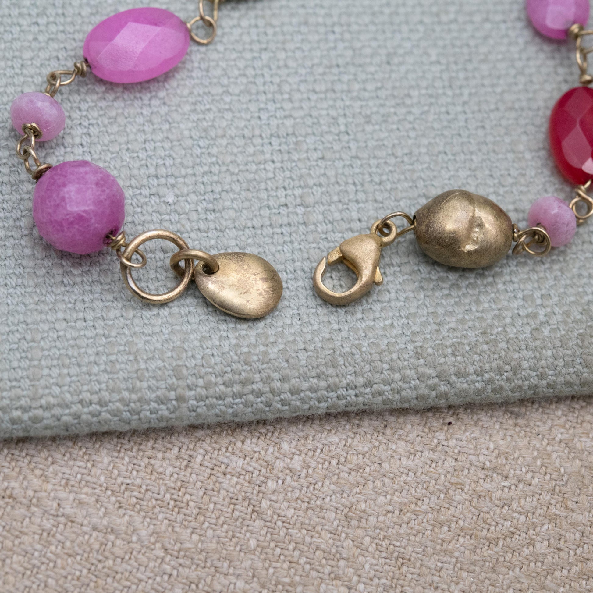 Sterling Silver and Pink Gemstone Bracelet - Gold Plated | Romantic Gift for Her