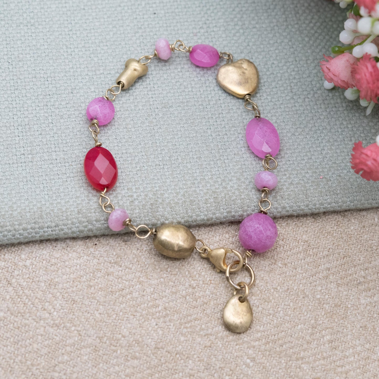 Sterling Silver and Pink Gemstone Bracelet - Gold Plated | Romantic Gift for Her