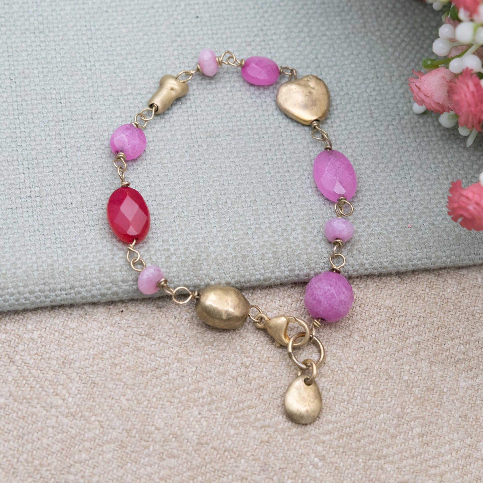 Sterling Silver and Pink Gemstone Bracelet - Gold Plated | Romantic Gift for Her