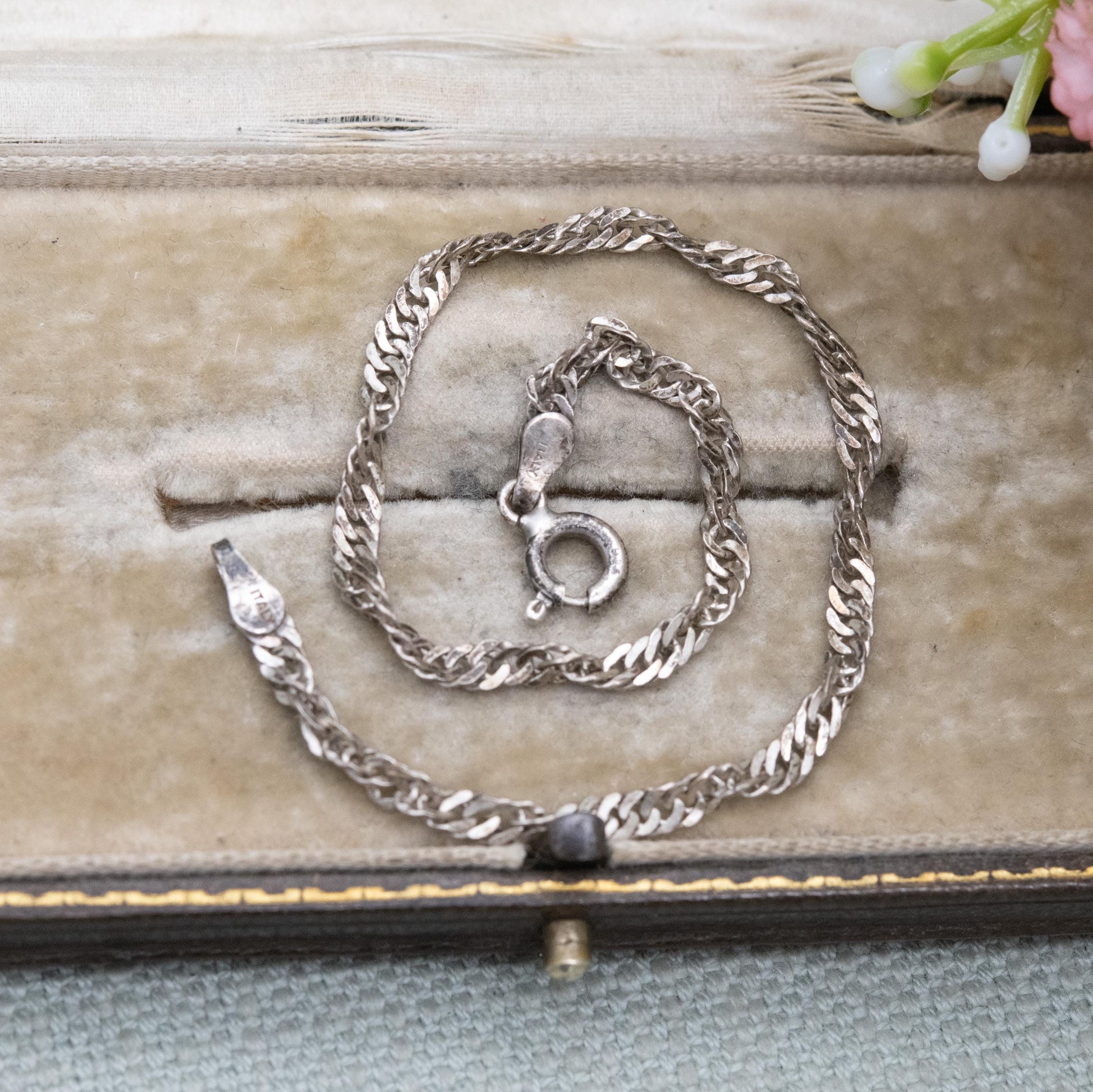 Vintage Italian Sterling Silver Twisted Flat Curb Link Chain Bracelet - Unisex Gift