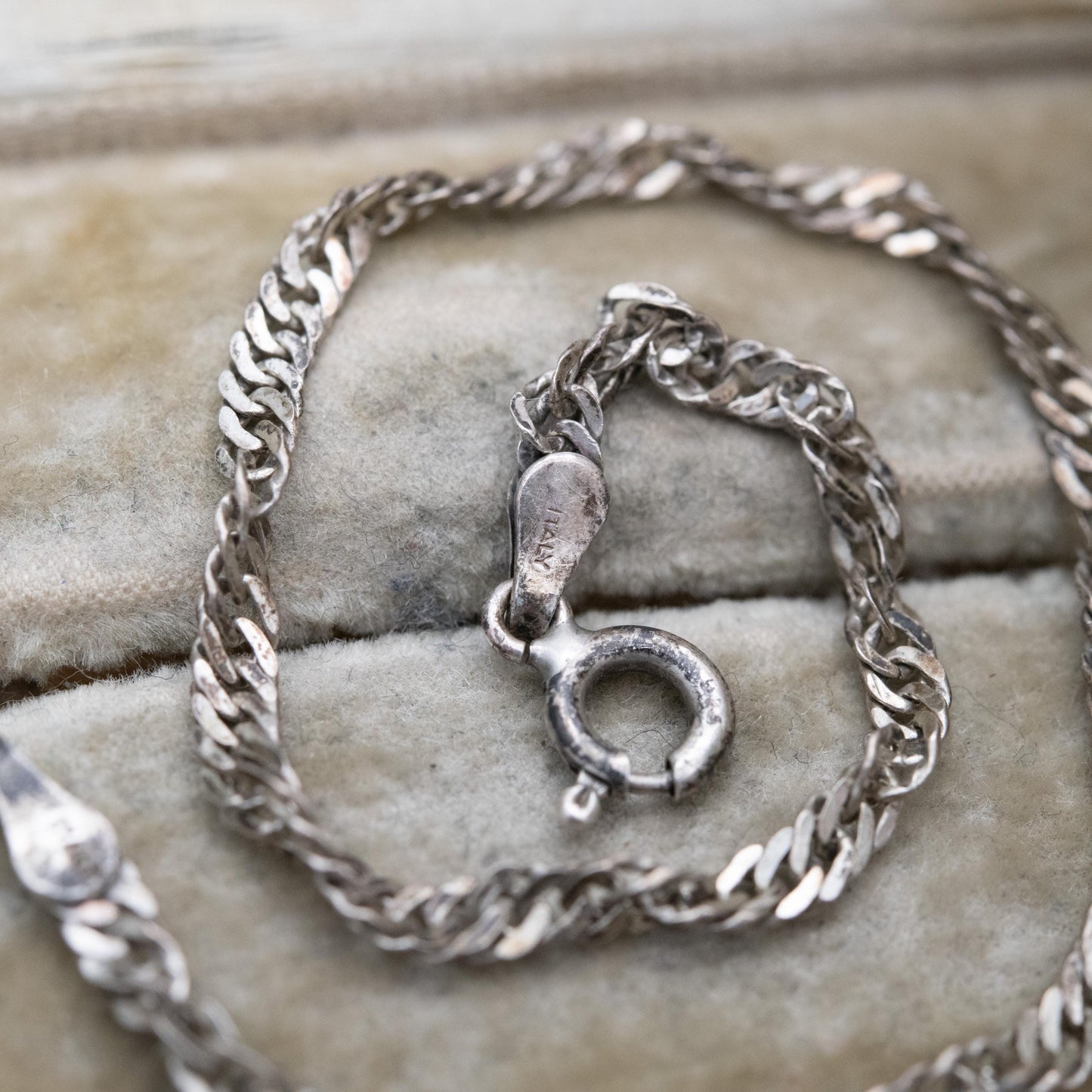 Vintage Italian Sterling Silver Twisted Flat Curb Link Chain Bracelet - Unisex Gift