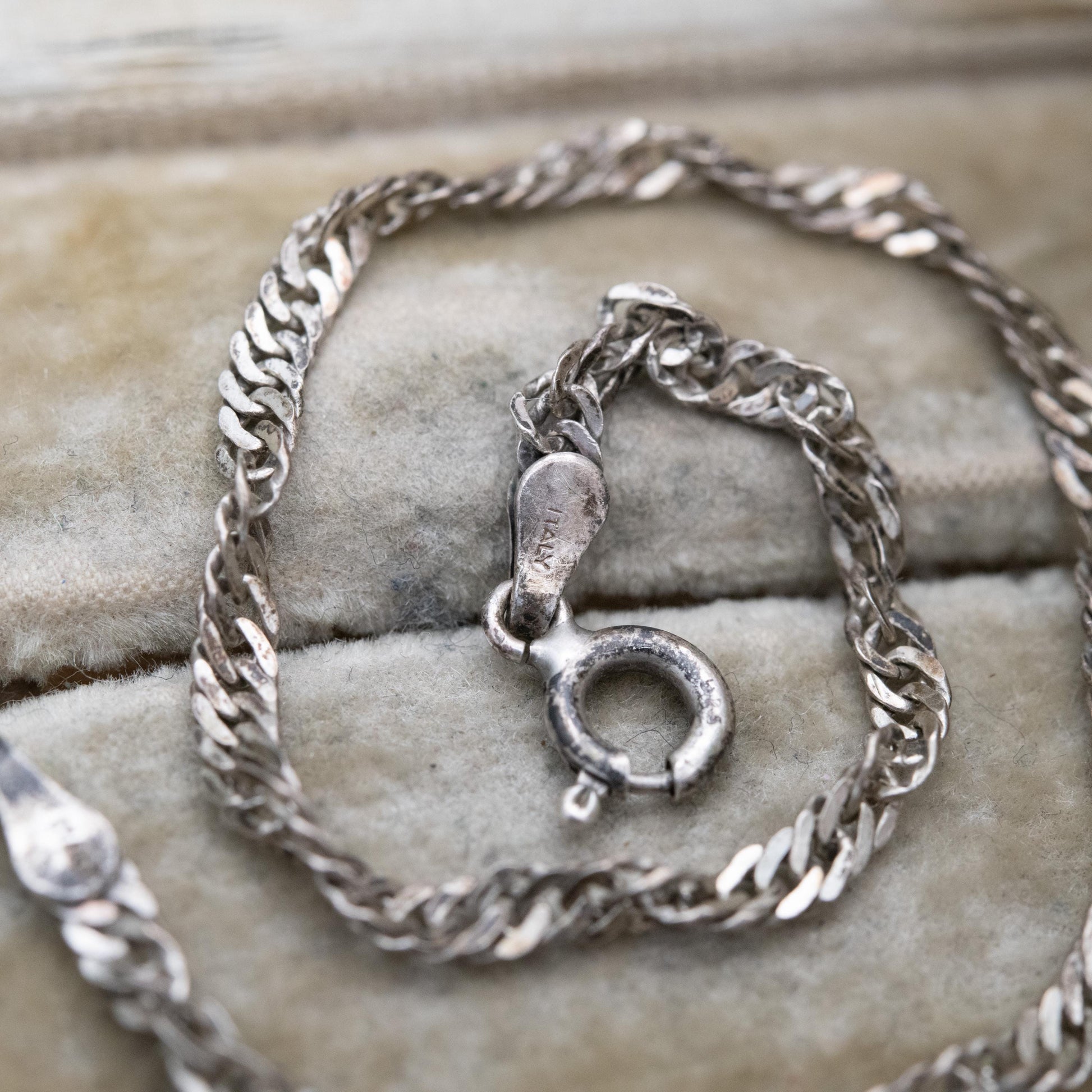 Vintage Italian Sterling Silver Twisted Flat Curb Link Chain Bracelet - Unisex Gift