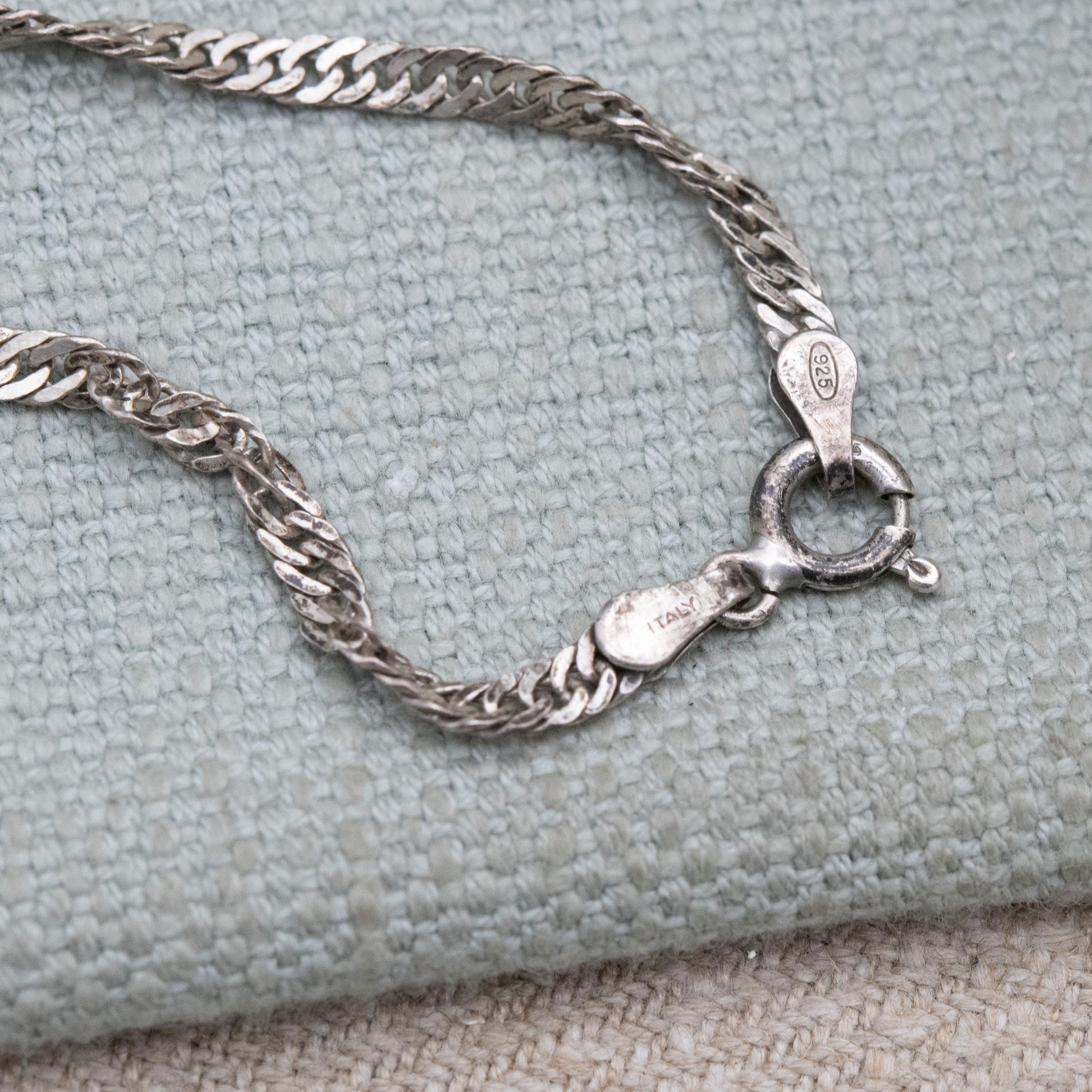 Vintage Italian Sterling Silver Twisted Flat Curb Link Chain Bracelet - Unisex Gift