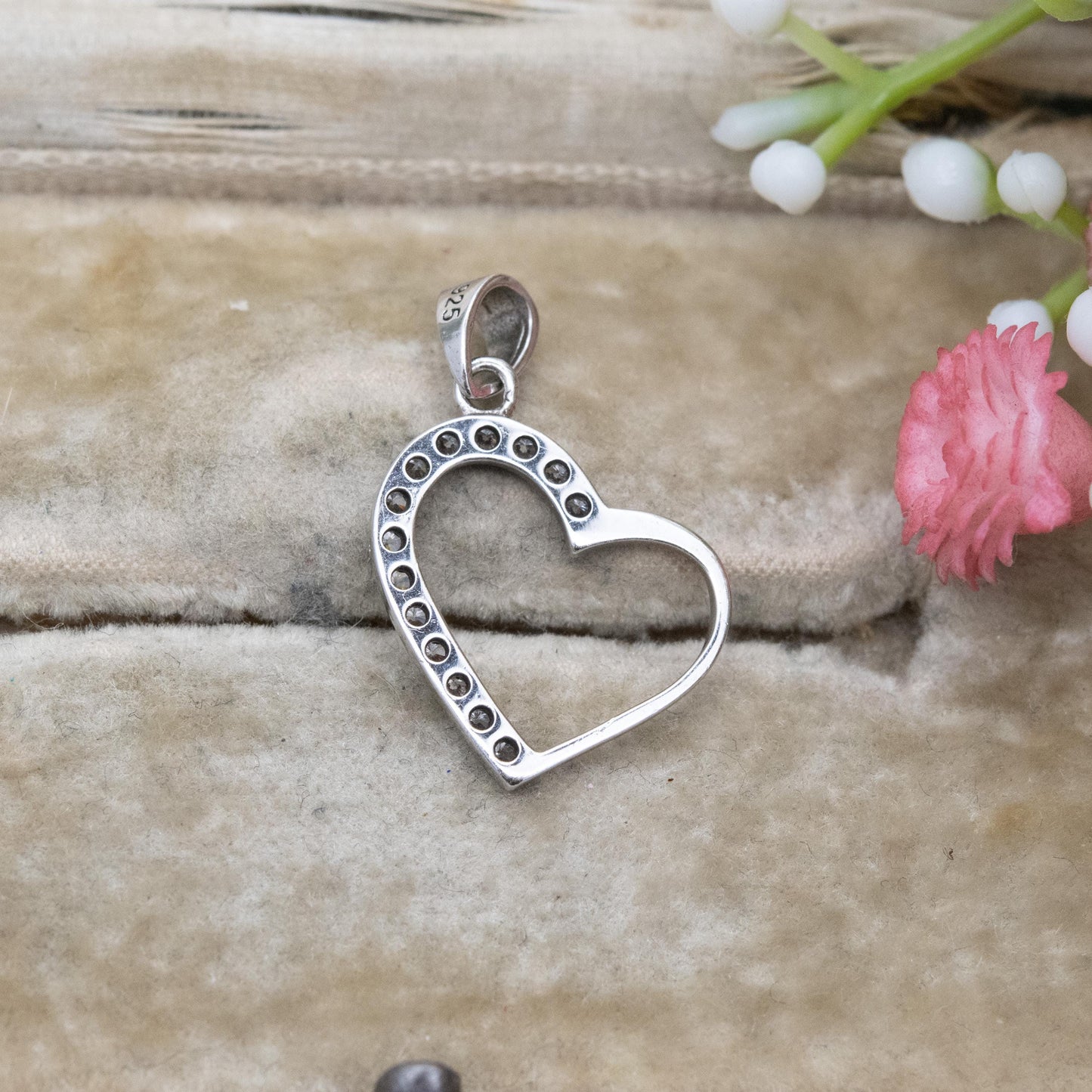 Sterling Silver CZ Love Heart Pendant - Clear Stone pendant for Necklace Stack | Romantic Gift for Her