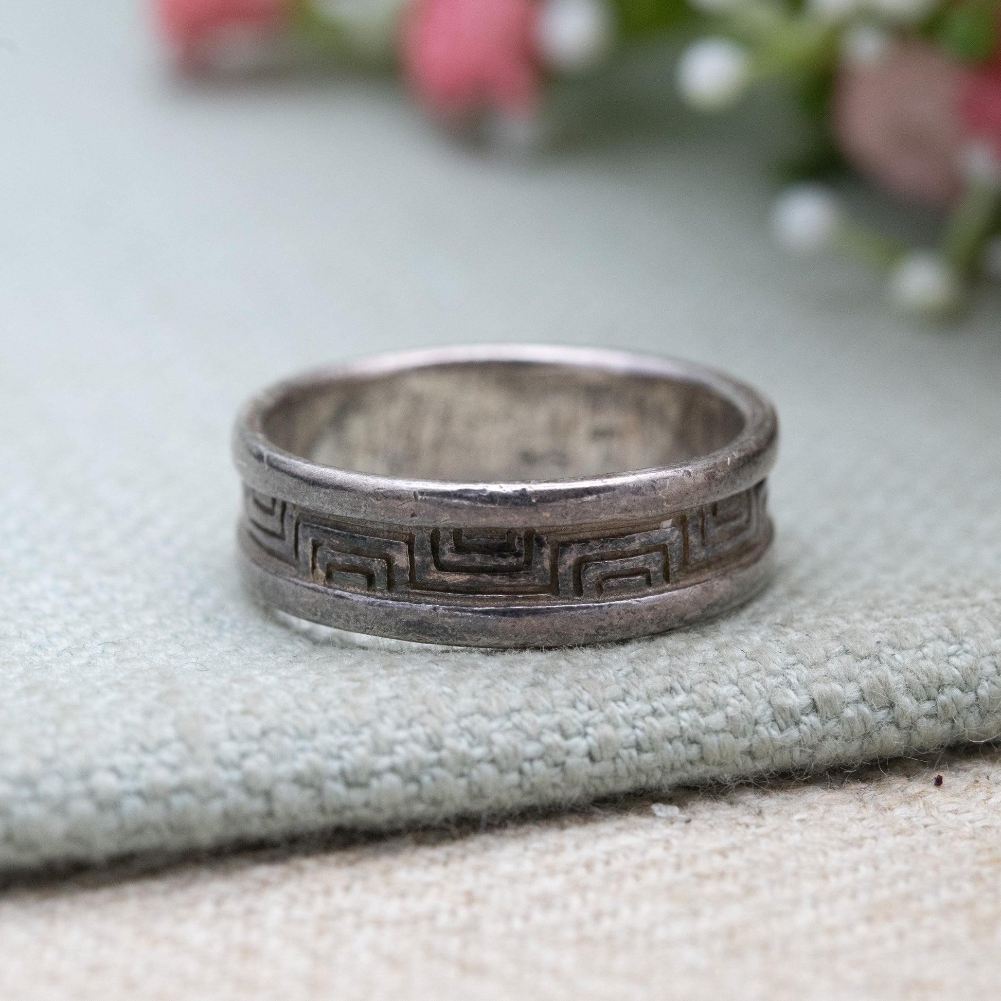 Vintage Sterling Silver Maze Band Ring - Mens Gift | UK Size - U | US Size - 10