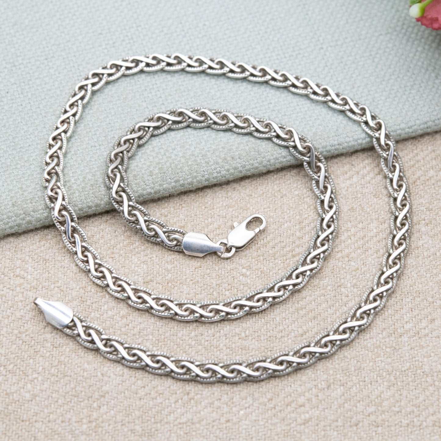 Vintage Sterling Silver Chain Necklace - Fancy Link | Unisex Gift | 17" 44cm