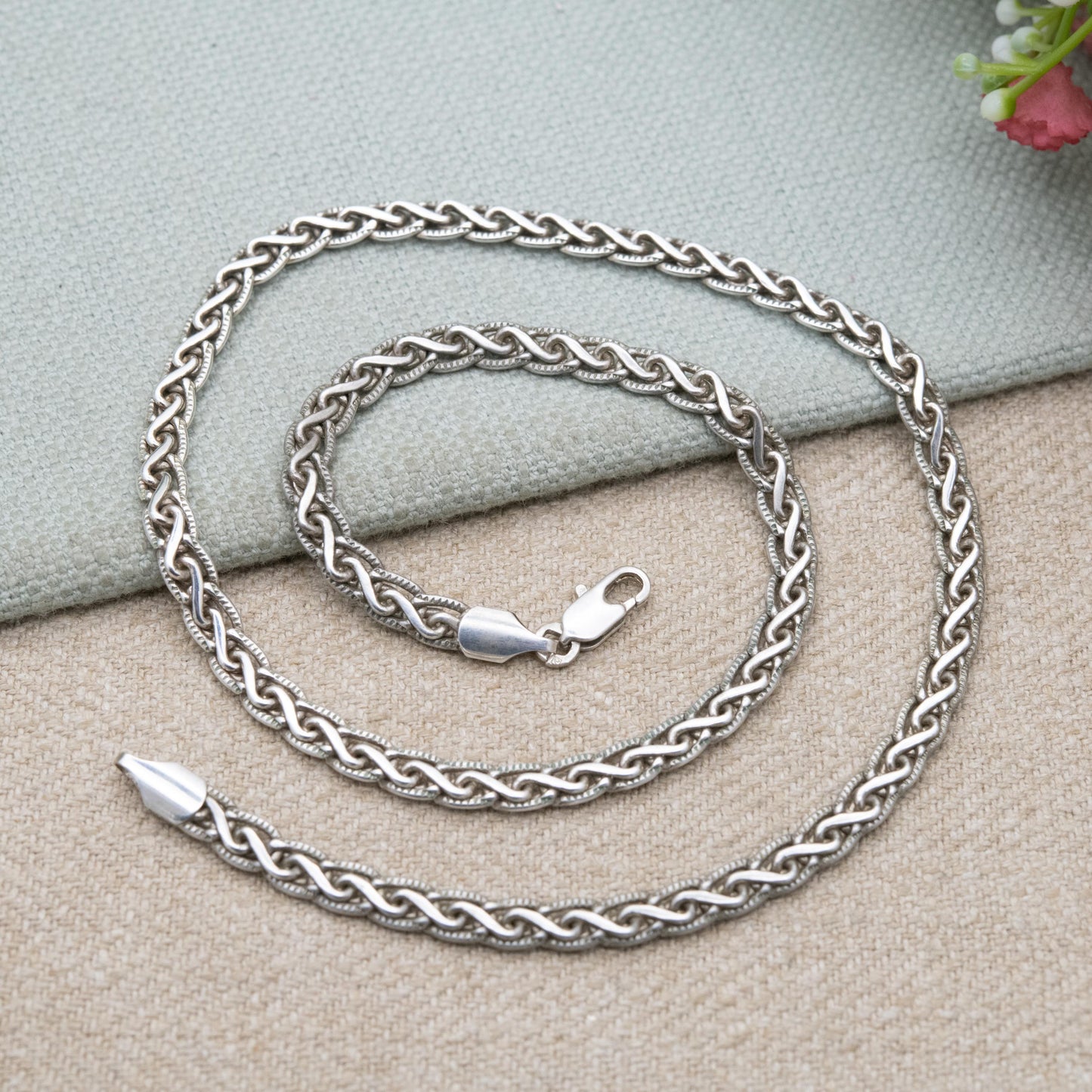 Vintage Sterling Silver Chain Necklace - Fancy Link | Unisex Gift | 17" 44cm