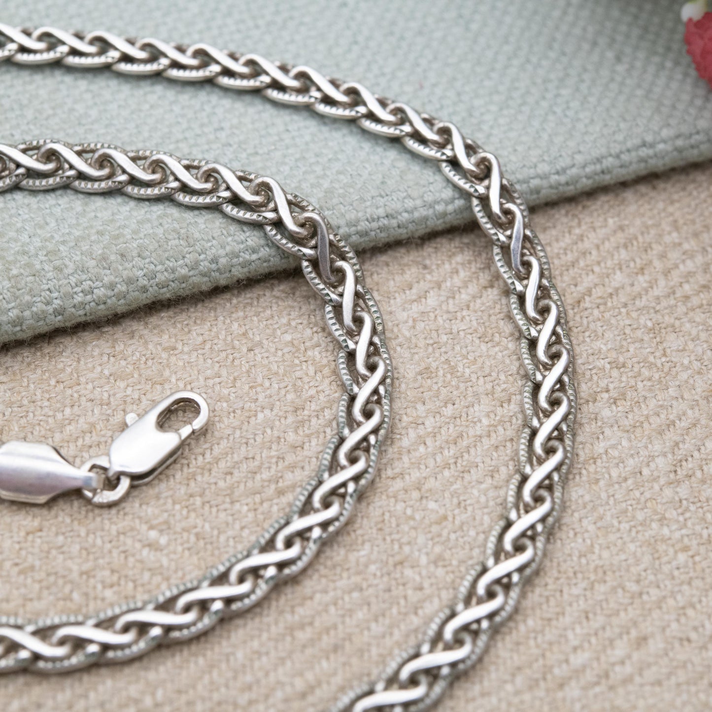 Vintage Sterling Silver Chain Necklace - Fancy Link | Unisex Gift | 17" 44cm