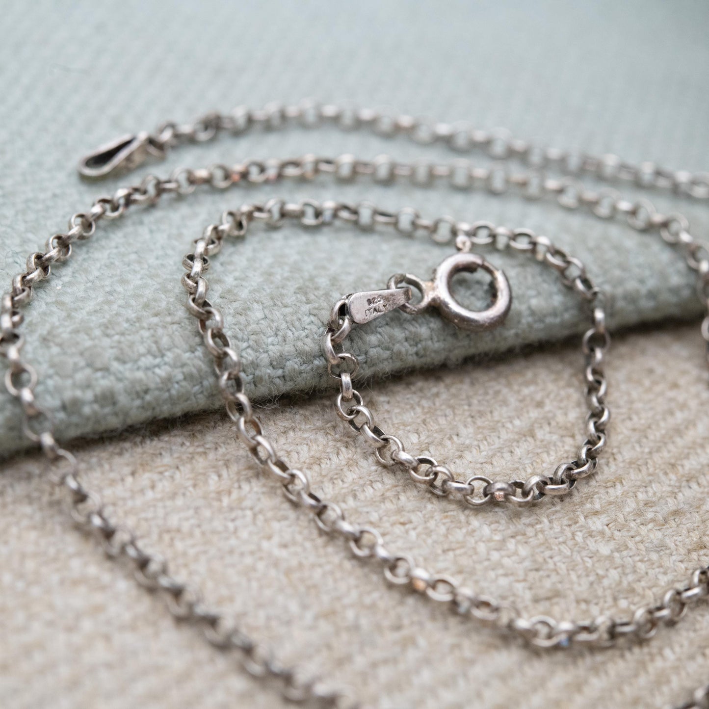 Vintage Italian Sterling Silver Belcher Chain Necklace 16" - Short Rolo Link Silver Trace Chain
