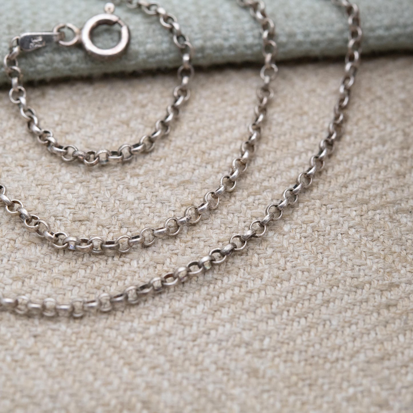 Vintage Italian Sterling Silver Belcher Chain Necklace 16" - Short Rolo Link Silver Trace Chain