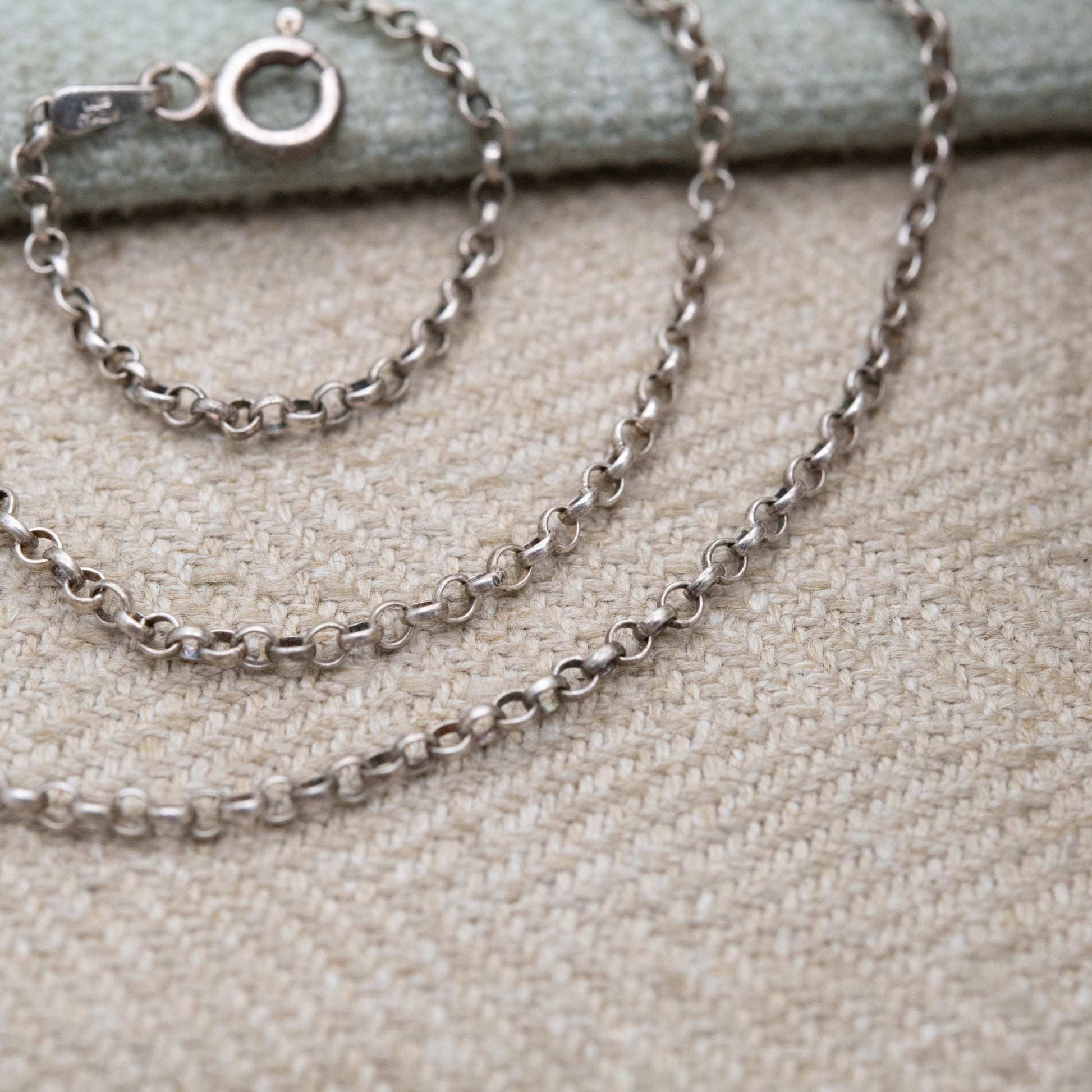 Vintage Italian Sterling Silver Belcher Chain Necklace 16" - Short Rolo Link Silver Trace Chain