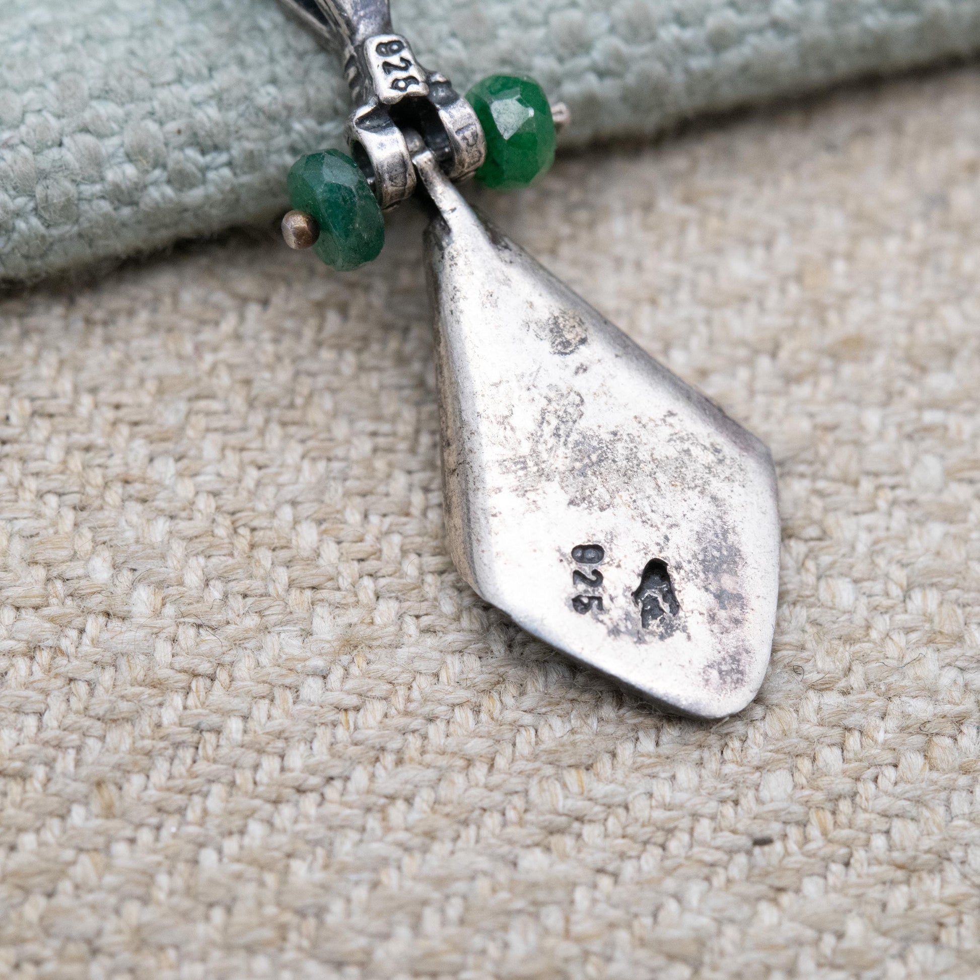 Vintage Sterling Silver Green Stone Pendant with Articulated Drop