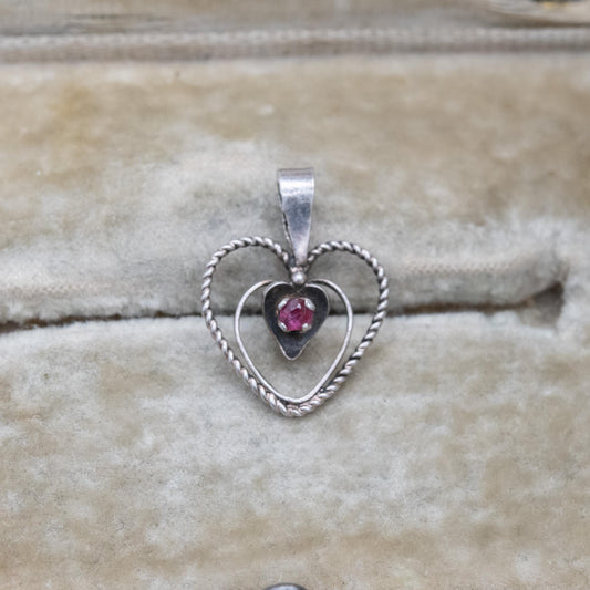 Sterling Silver Ruby Loveheart Pendant - Romantic Charm for Necklace Stack | Heart Jewellery Gift for Her