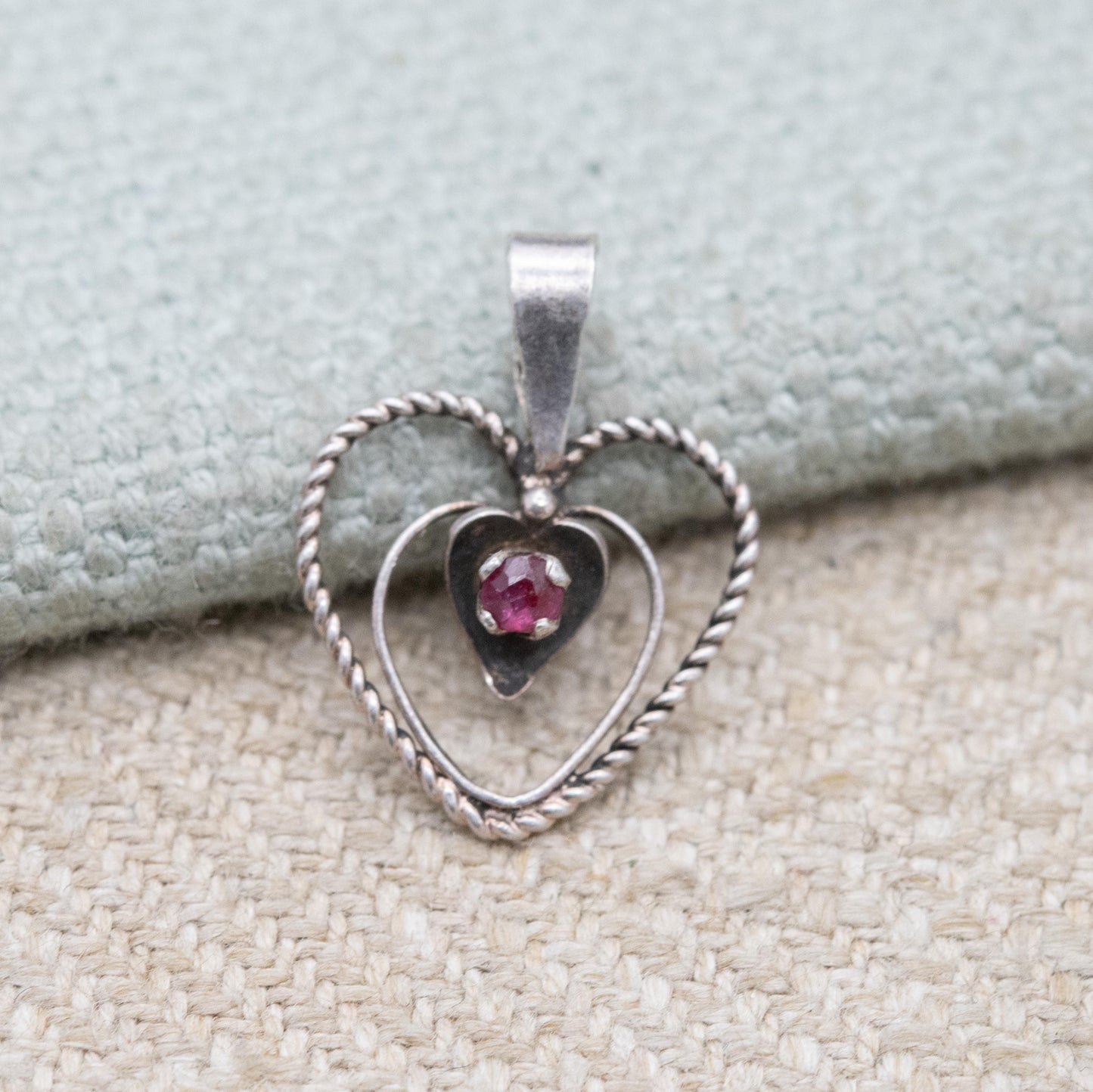 Sterling Silver Ruby Loveheart Pendant - Romantic Charm for Necklace Stack | Heart Jewellery Gift for Her