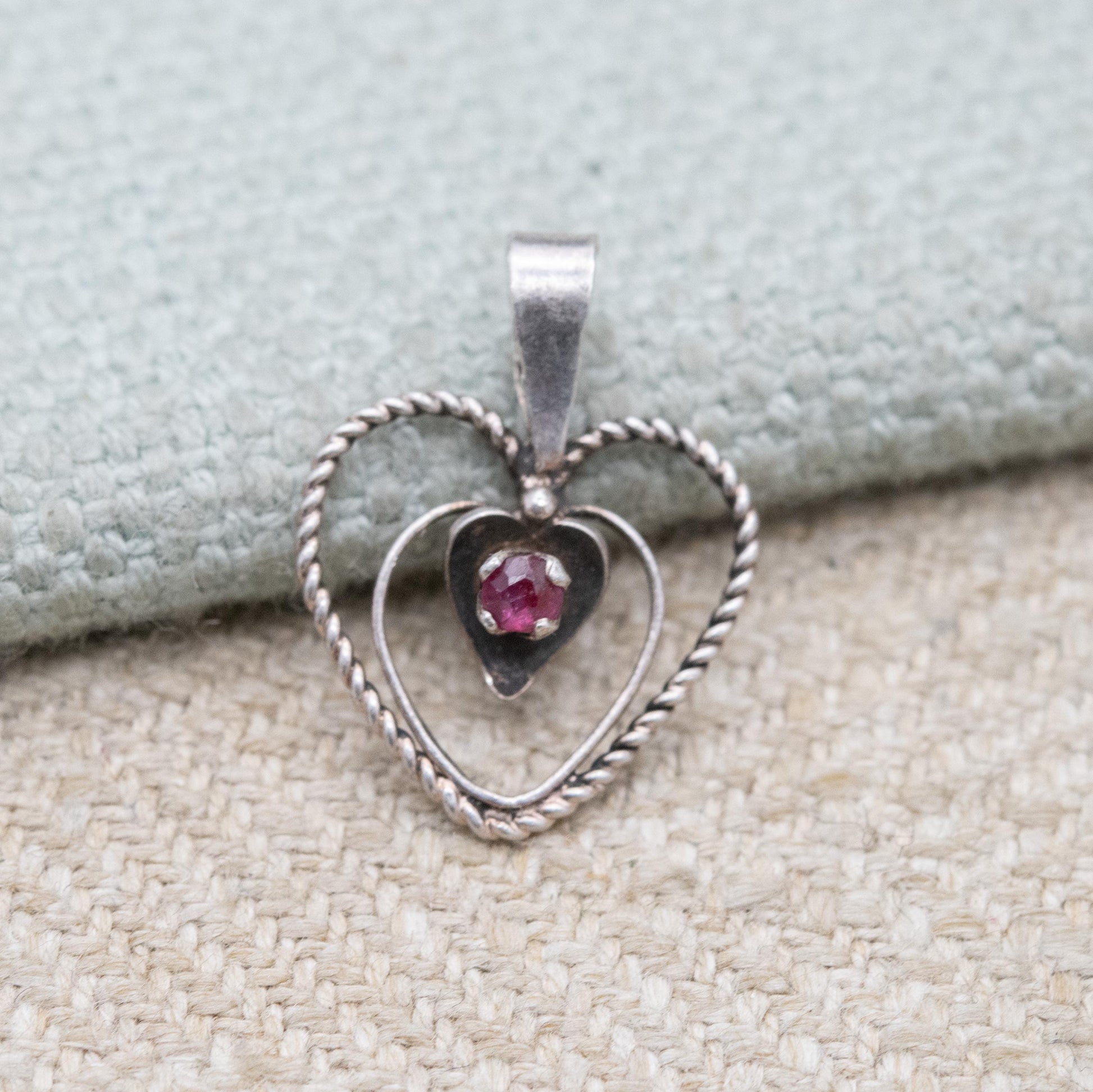 Sterling Silver Ruby Loveheart Pendant - Romantic Charm for Necklace Stack | Heart Jewellery Gift for Her