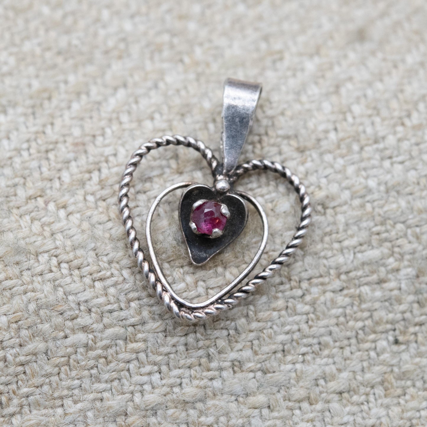 Sterling Silver Ruby Loveheart Pendant - Romantic Charm for Necklace Stack | Heart Jewellery Gift for Her