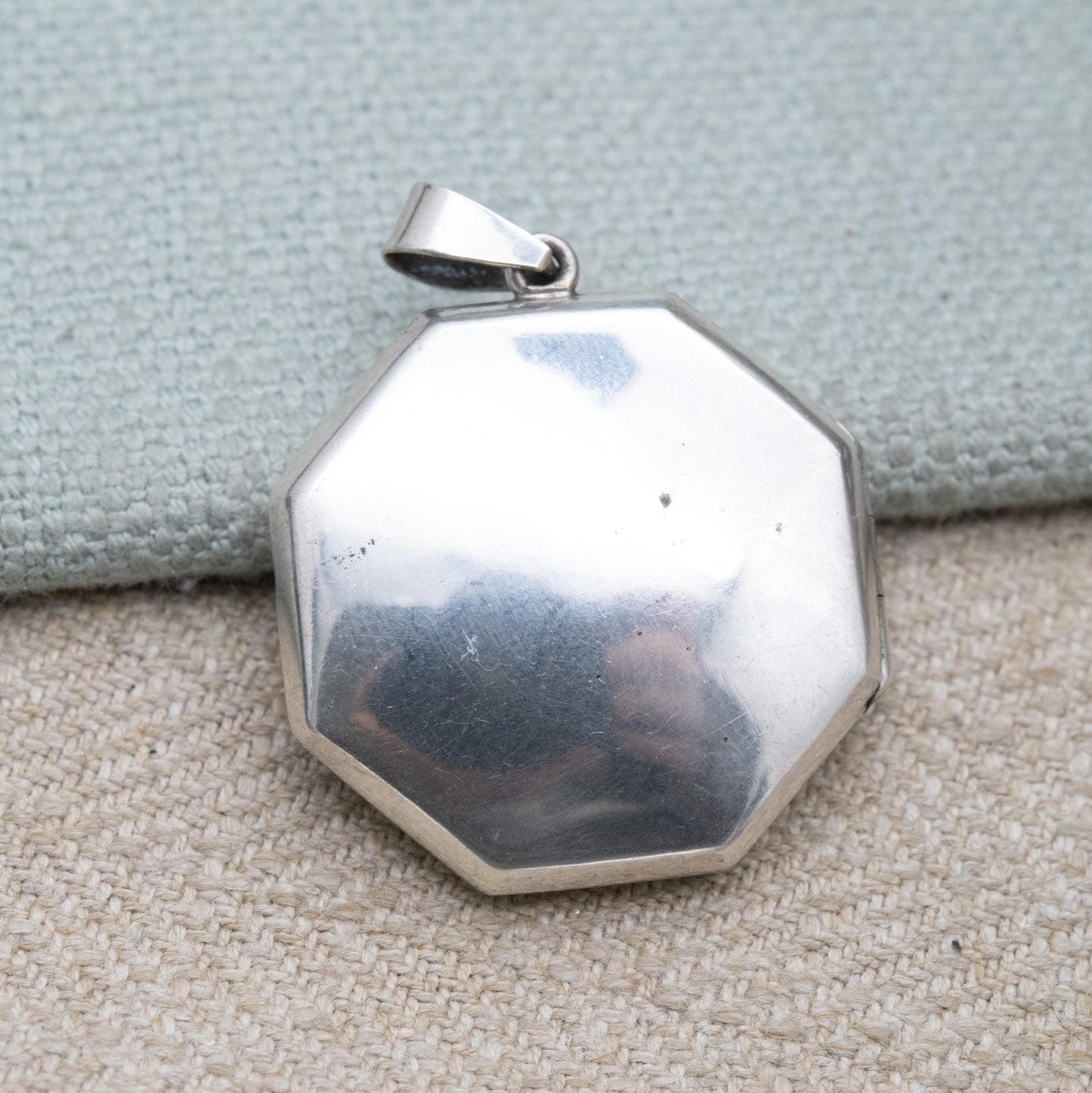 Vintage Sterling Silver Octagonal Locket Pendant with Engraved Scrolling