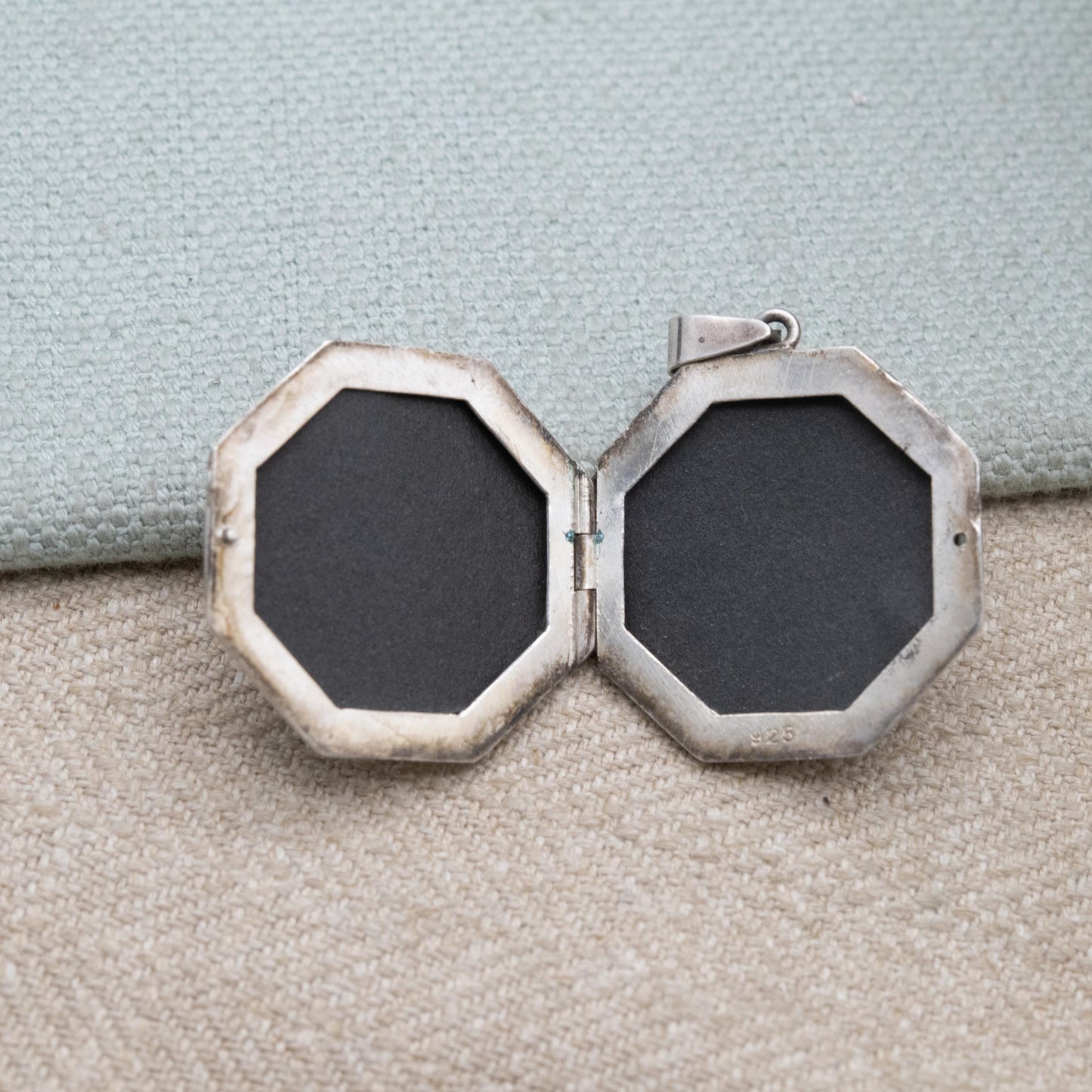 Vintage Sterling Silver Octagonal Locket Pendant with Engraved Scrolling